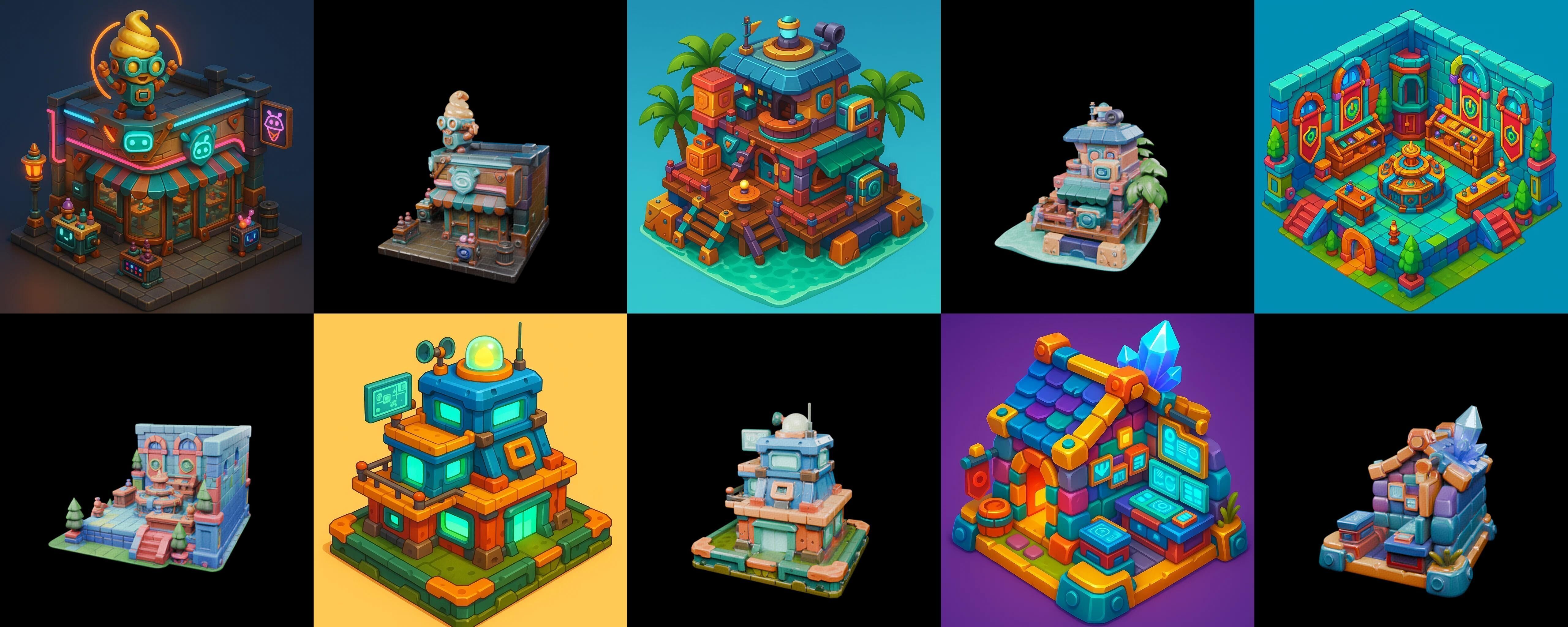 Building Color bundle 5 pack 100 glb Low-poly 3D model_4