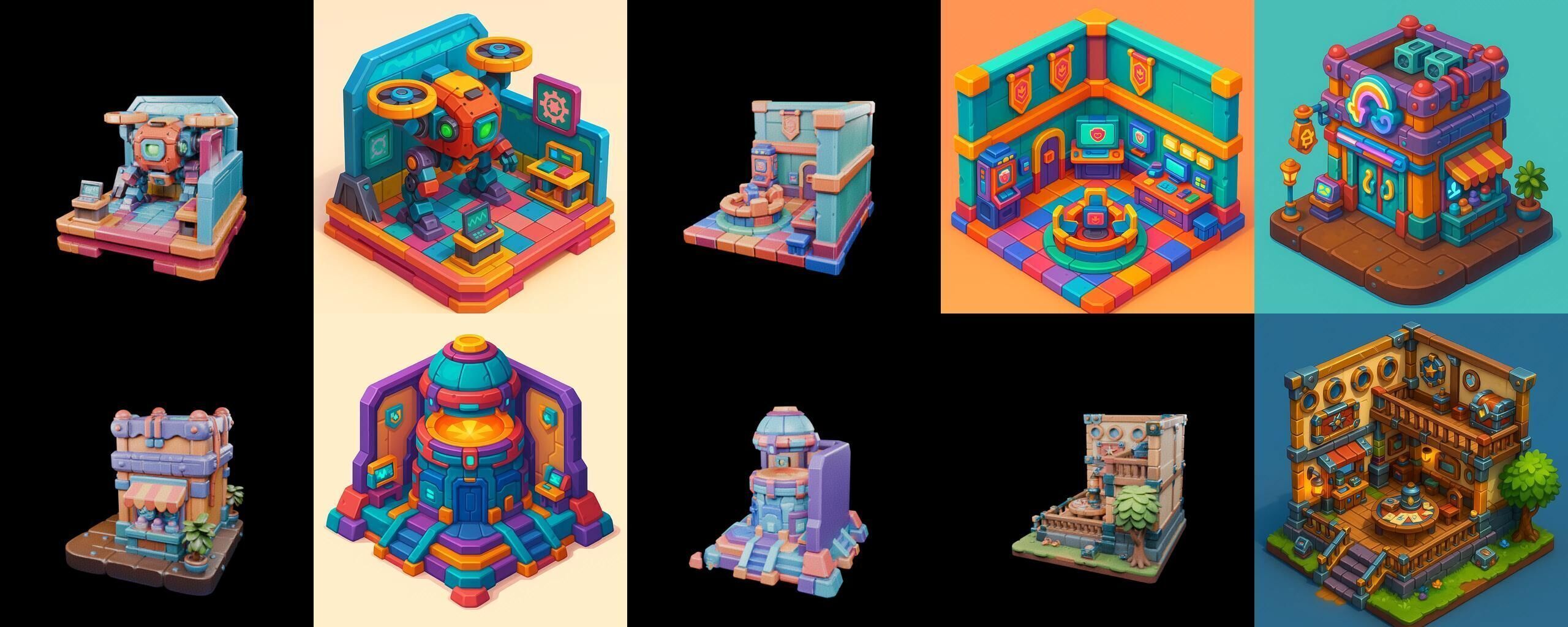 Building Color bundle 5 pack 100 glb Low-poly 3D model_17