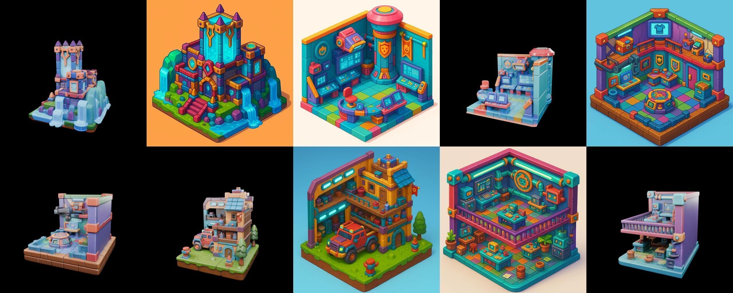 Building Color bundle 5 pack 100 glb Low-poly 3D model_1