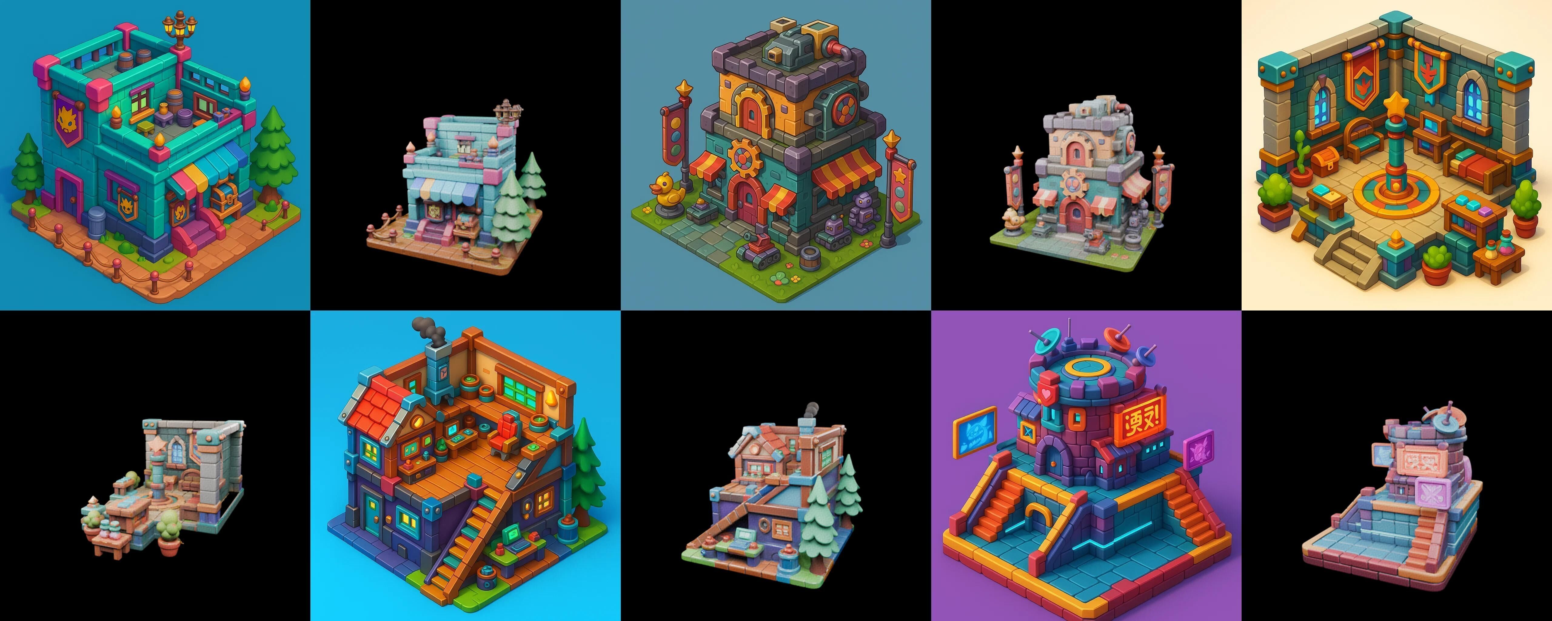 Building Color bundle 5 pack 100 glb Low-poly 3D model_11