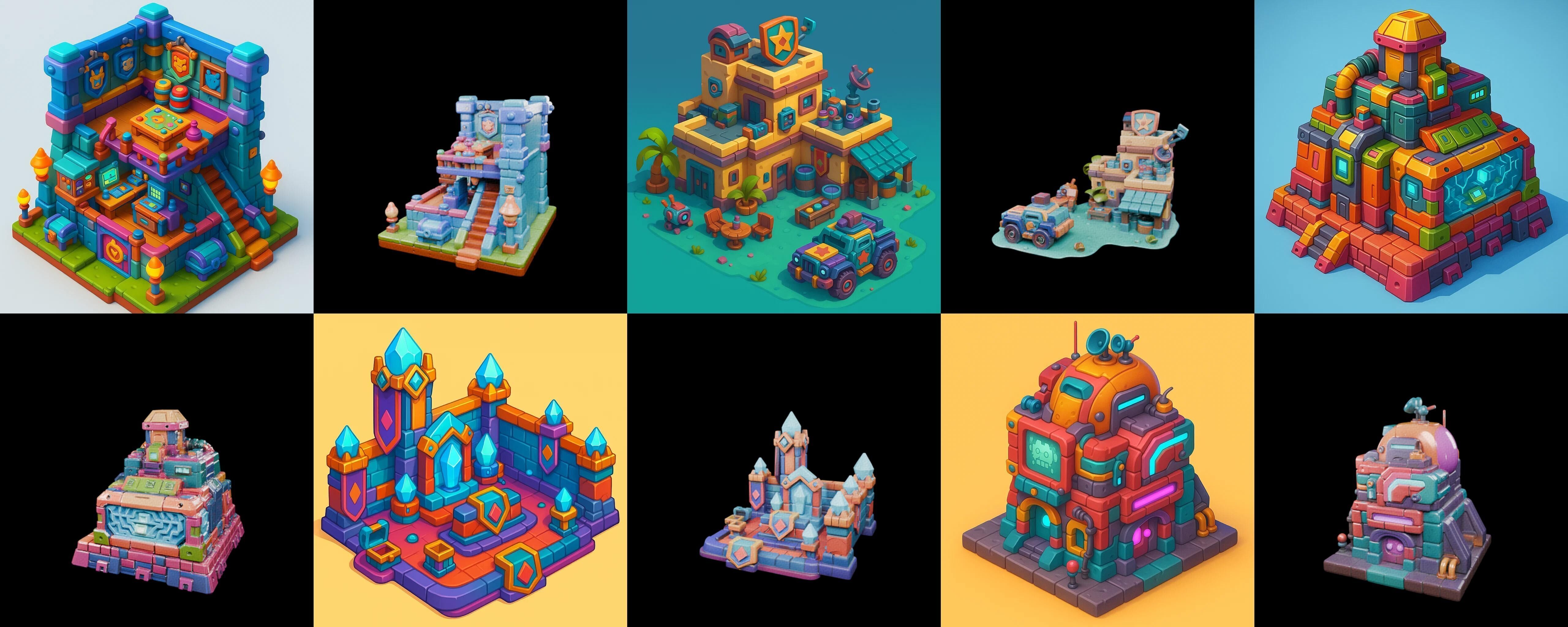 Building Color bundle 5 pack 100 glb Low-poly 3D model_5