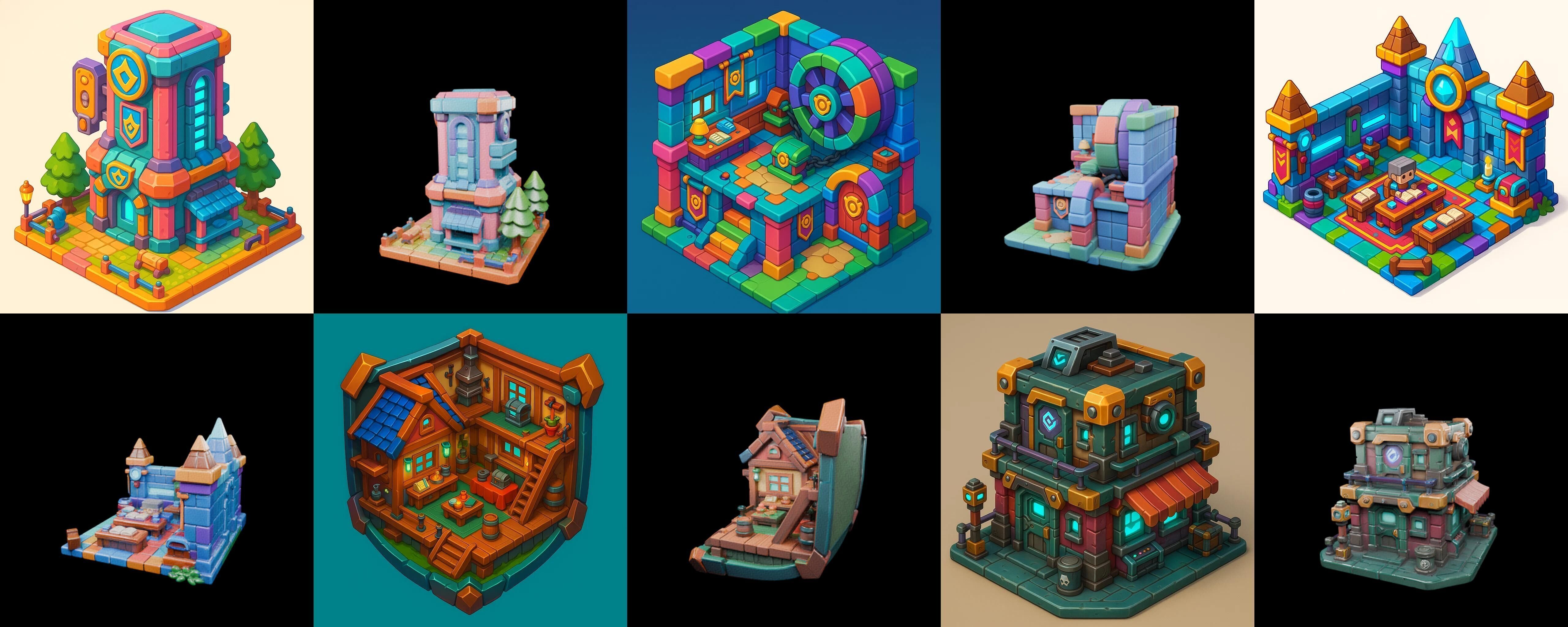 Building Color bundle 5 pack 100 glb Low-poly 3D model_12