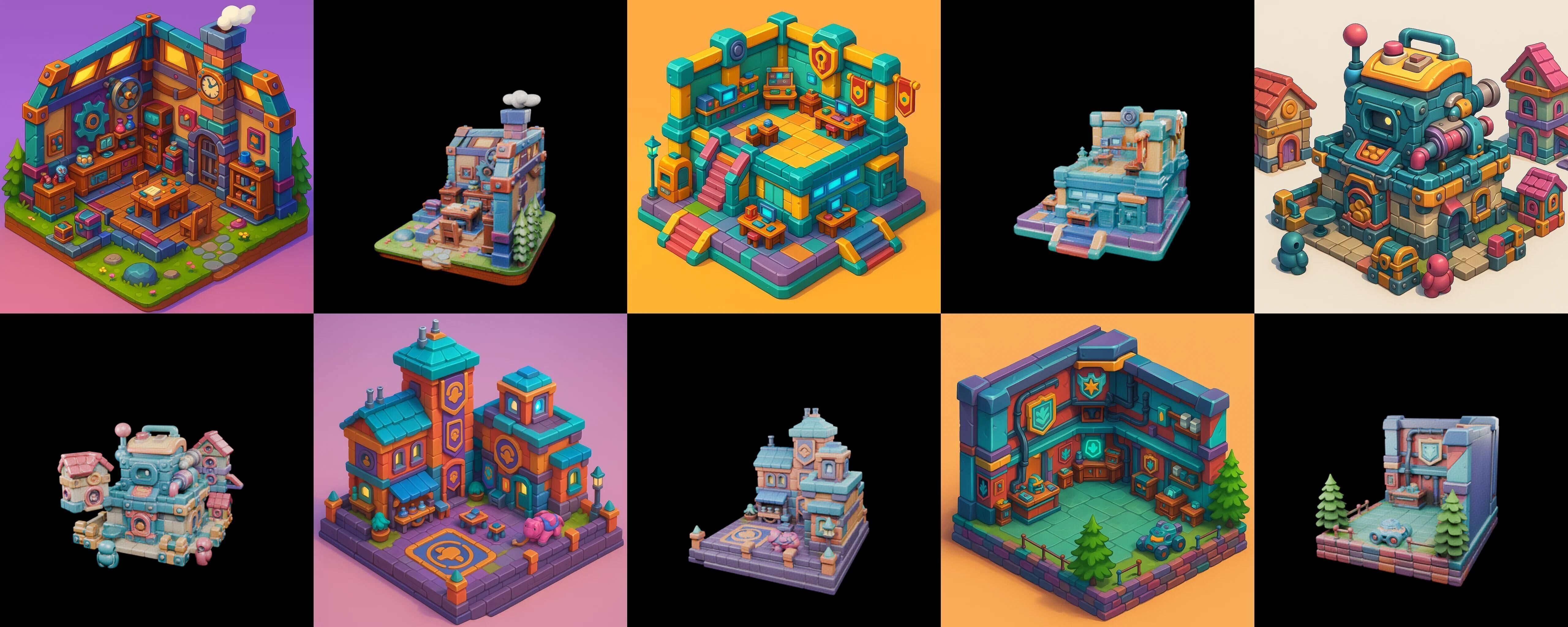 Building Color bundle 5 pack 100 glb Low-poly 3D model_16