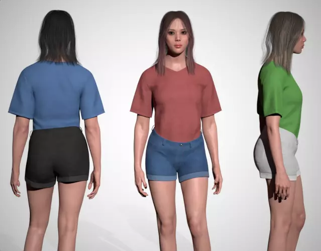 Casual Realistic Girl Minji  Low-poly 3D model_0