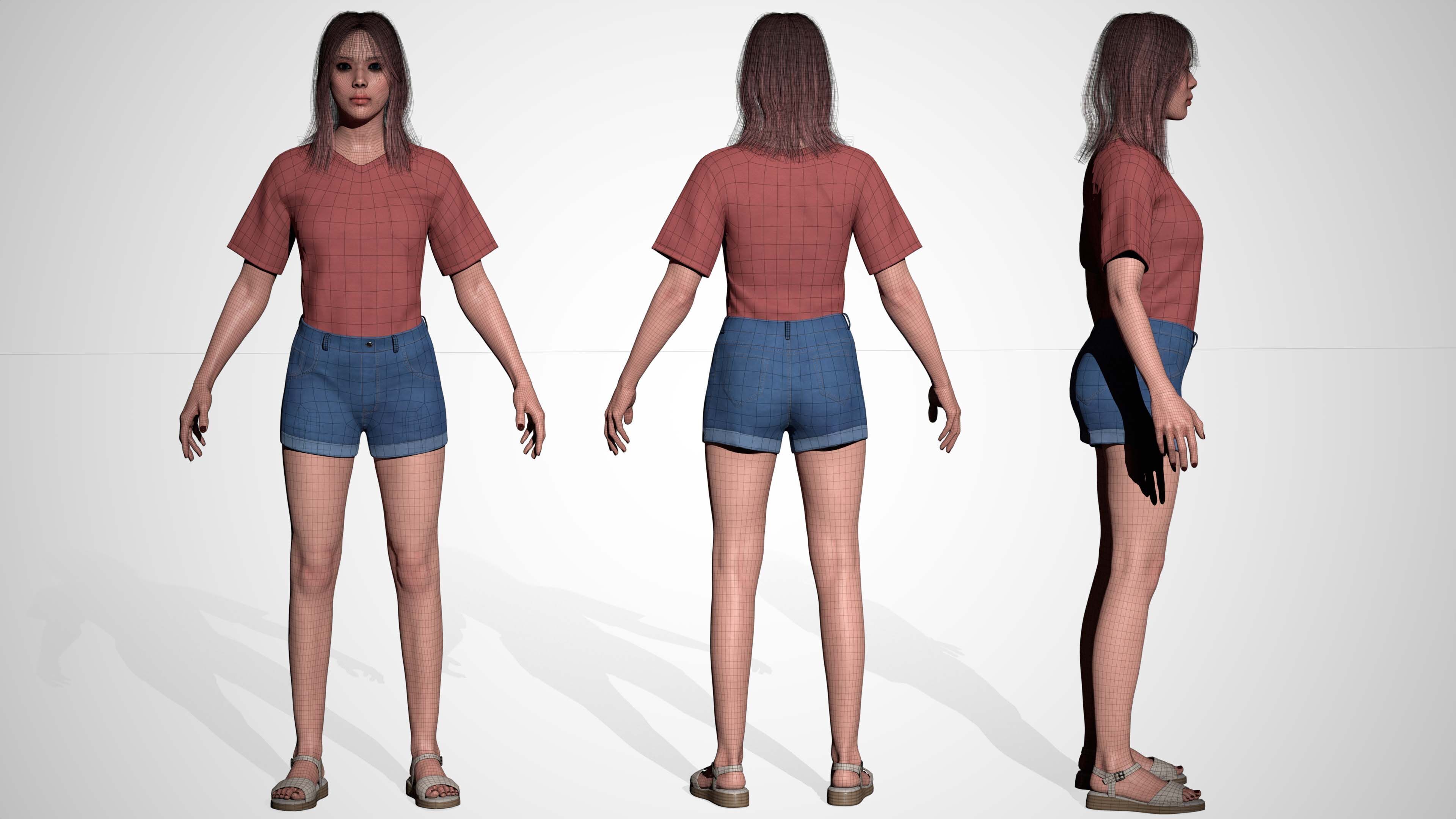 Casual Realistic Girl Minji  Low-poly 3D model_4