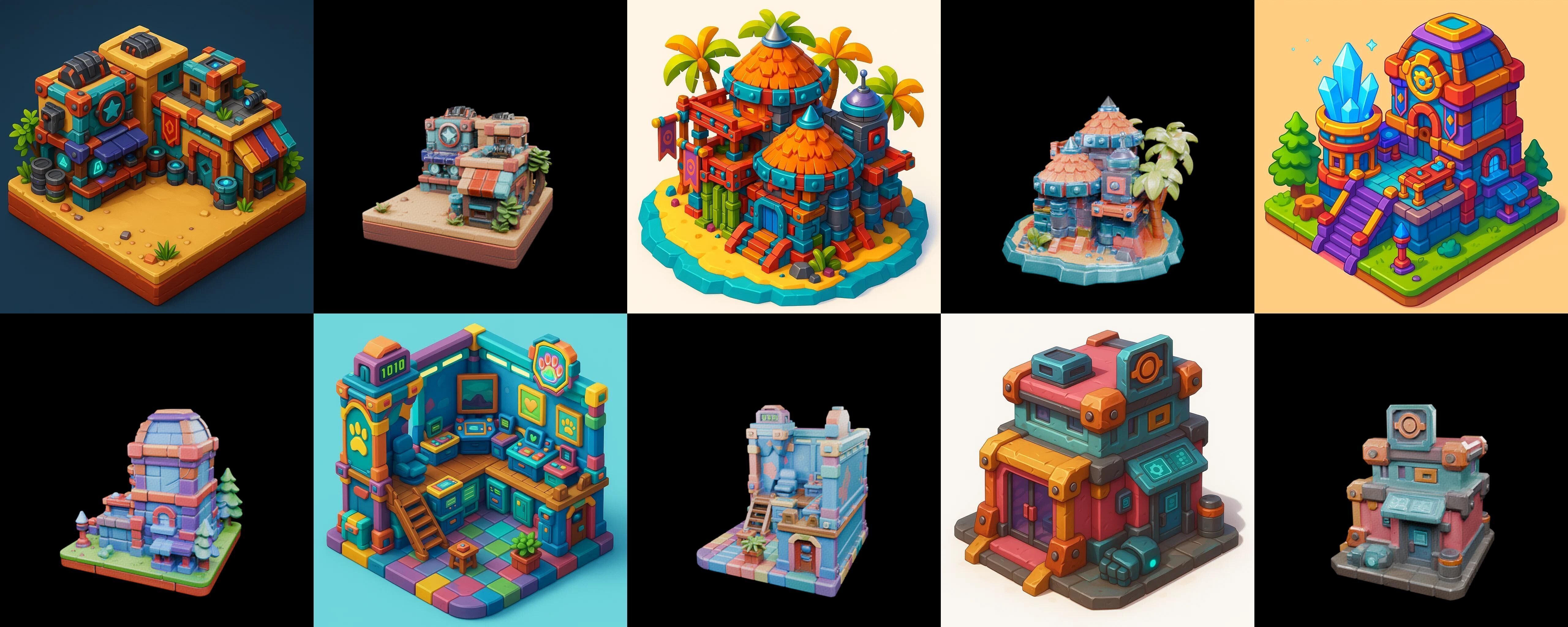 Building Color bundle 4 pack 100 glb Low-poly 3D model_6
