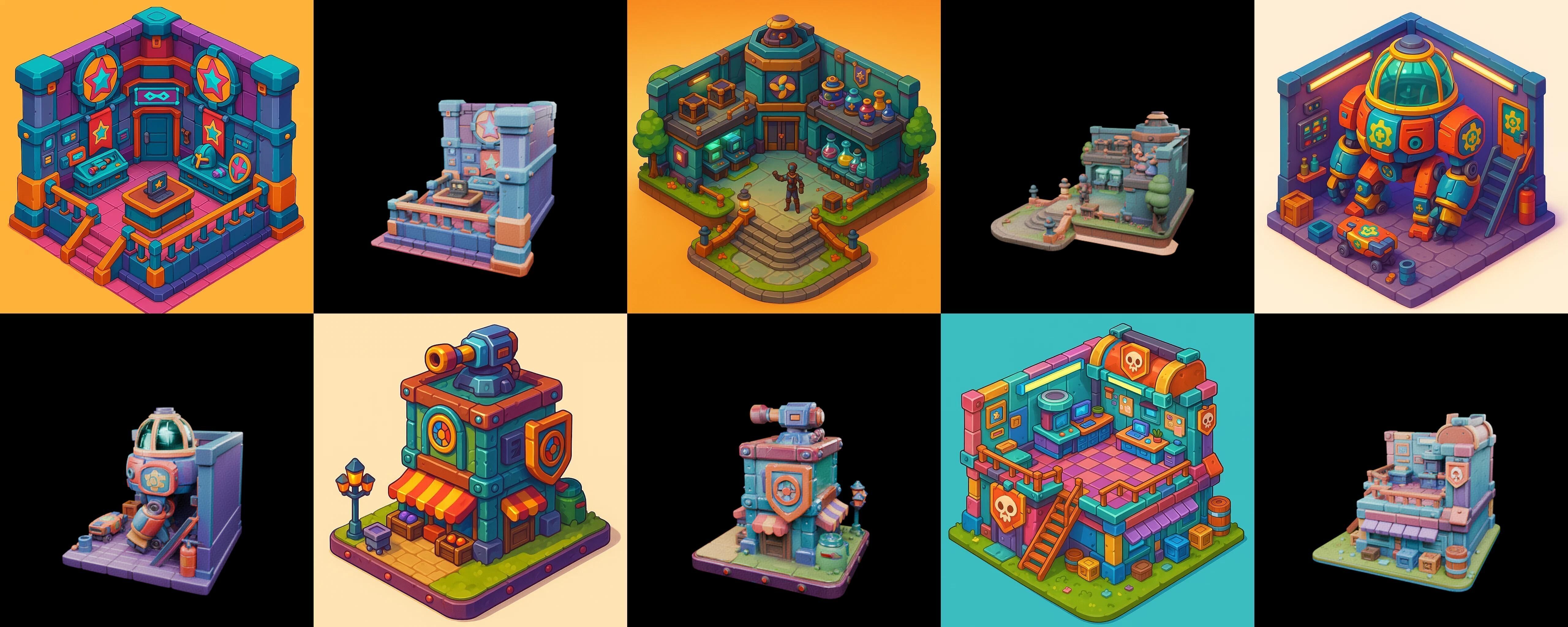 Building Color bundle 4 pack 100 glb Low-poly 3D model_7