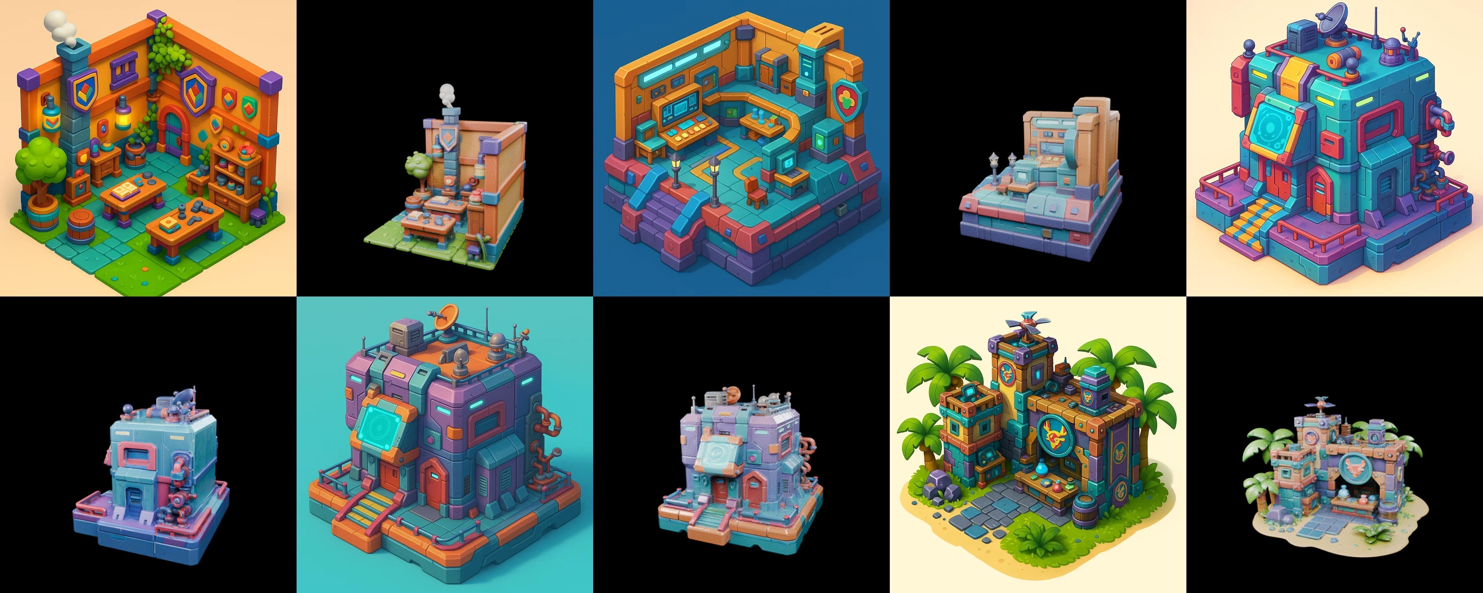 Building Color bundle 4 pack 100 glb Low-poly 3D model_2