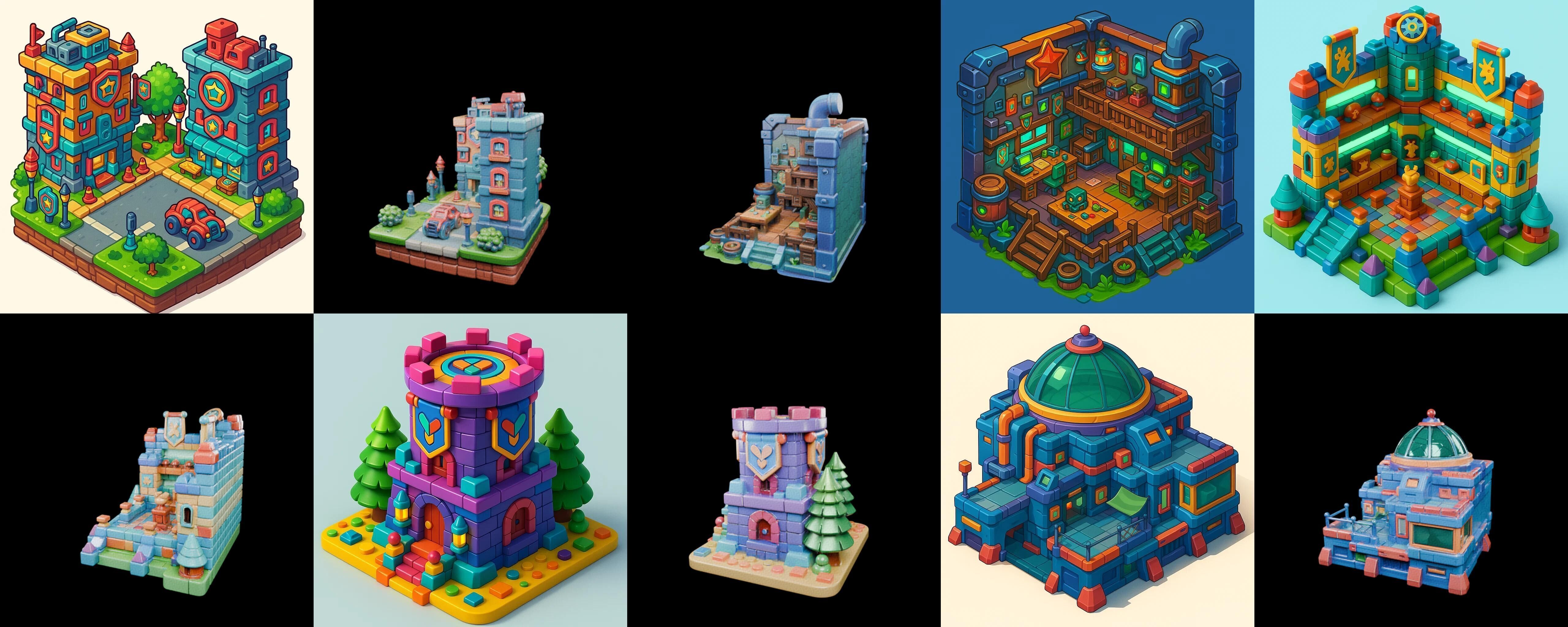Building Color bundle 4 pack 100 glb Low-poly 3D model_13