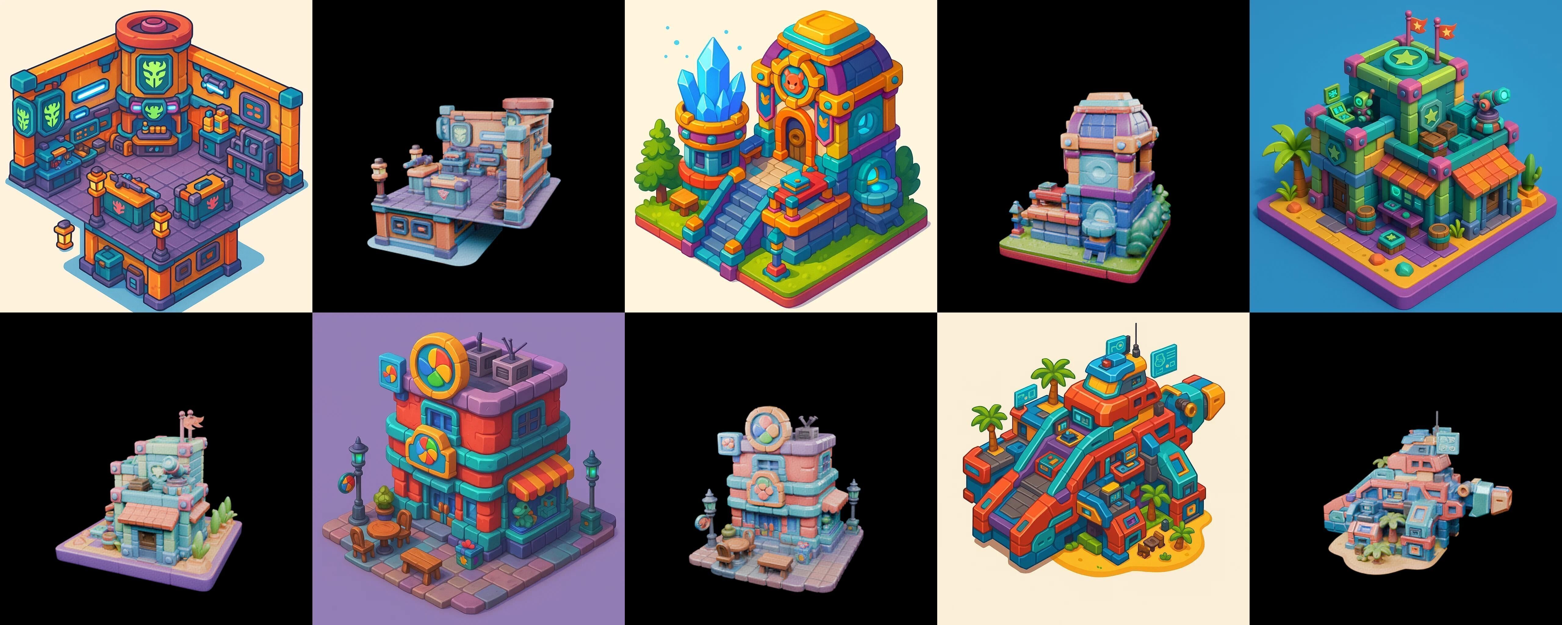 Building Color bundle 4 pack 100 glb Low-poly 3D model_16