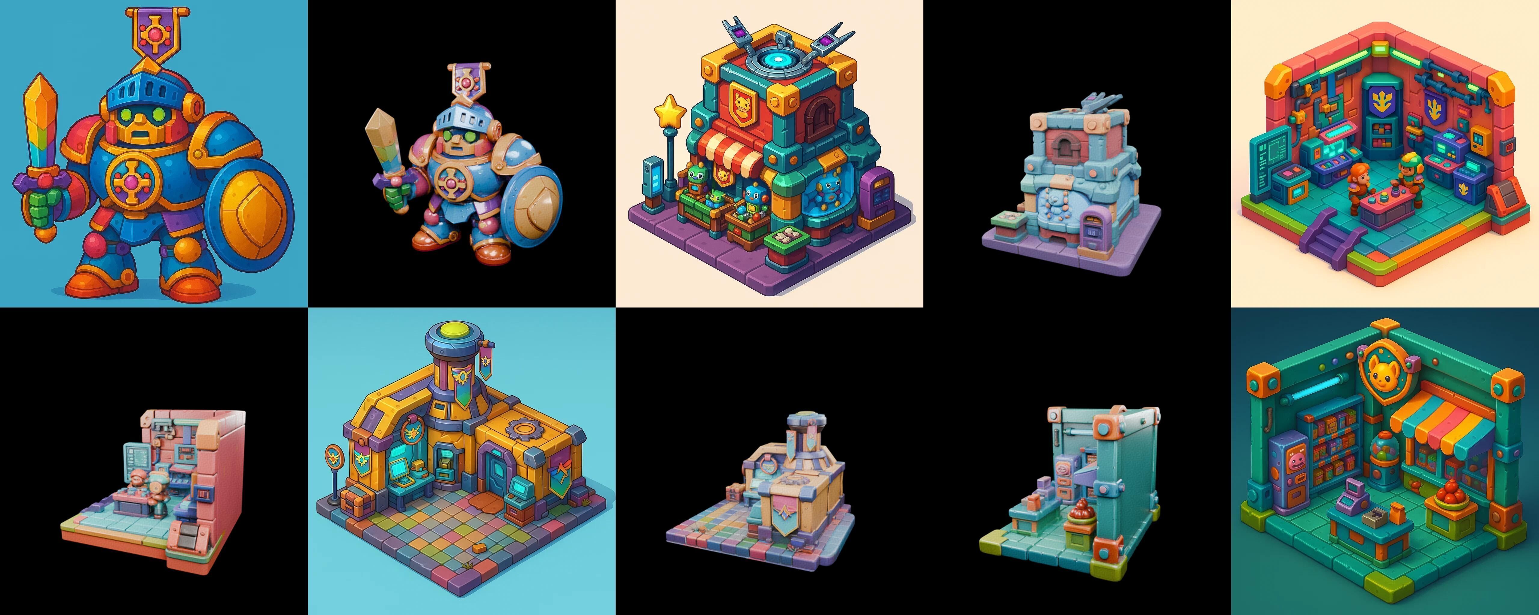 Building Color bundle 4 pack 100 glb Low-poly 3D model_8