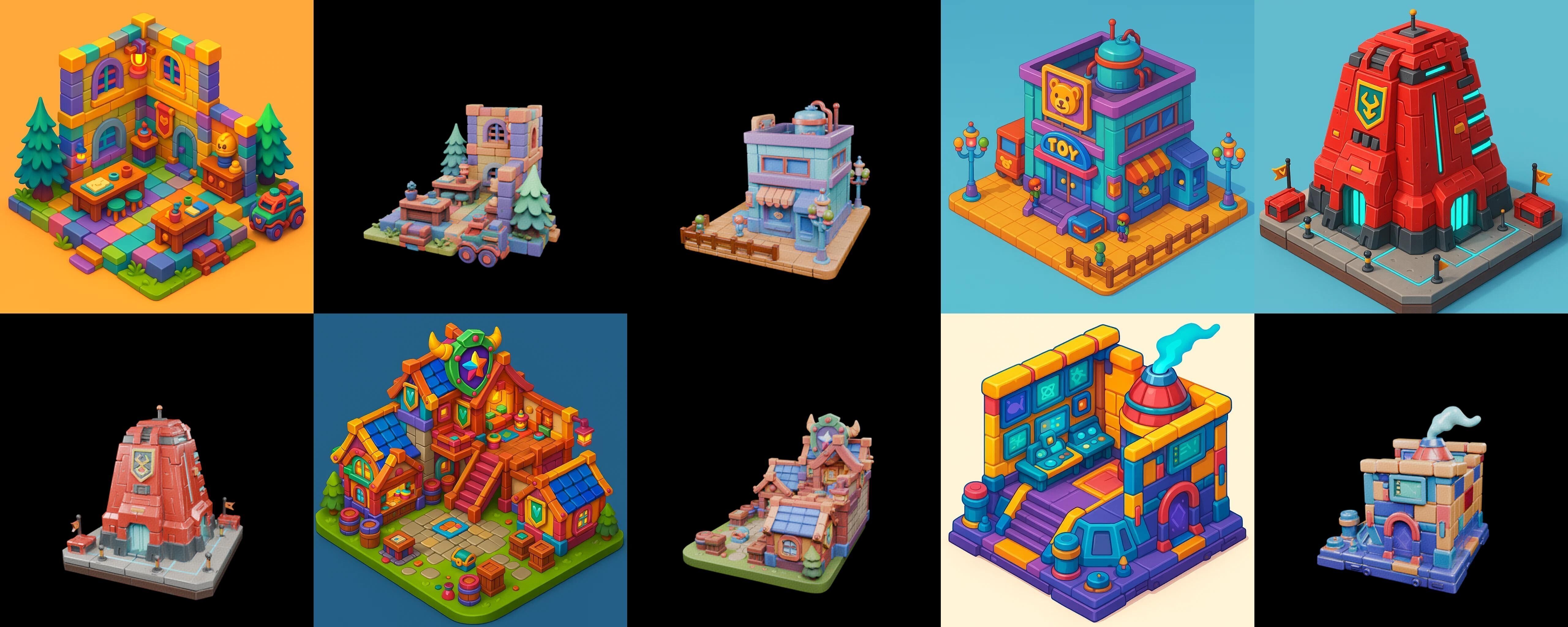 Building Color bundle 4 pack 100 glb Low-poly 3D model_14