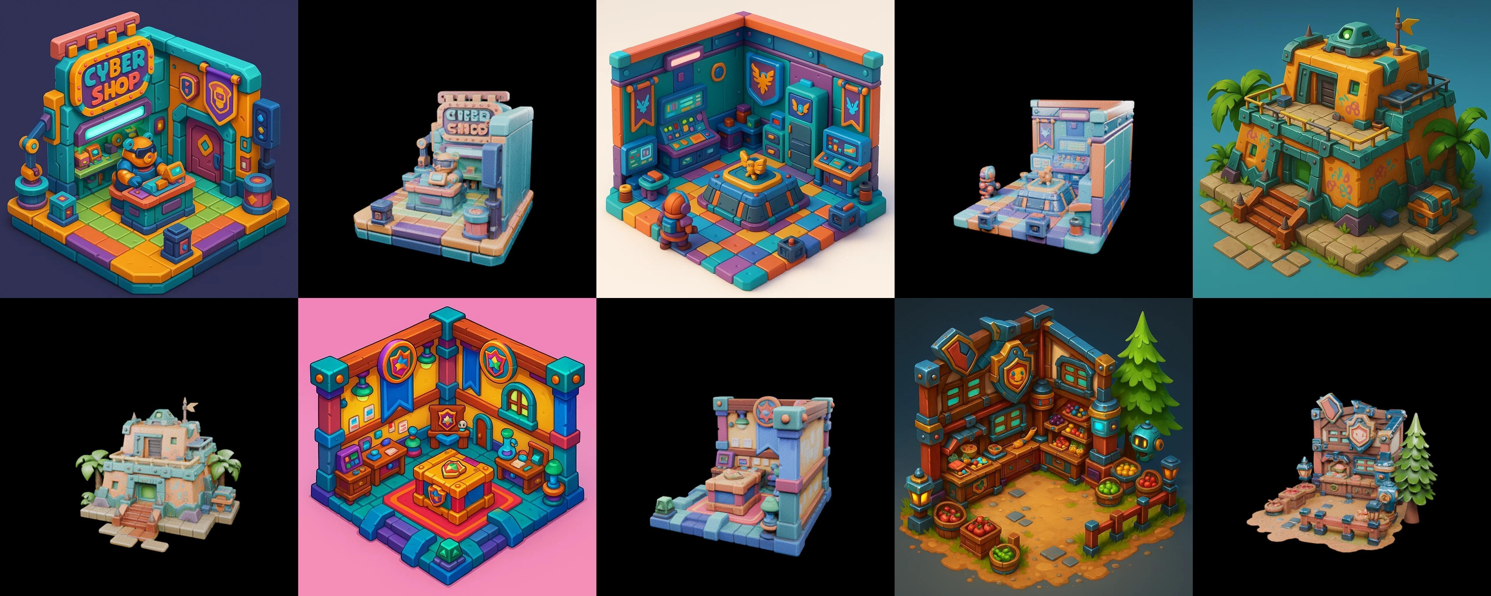 Building Color bundle 4 pack 100 glb Low-poly 3D model_18