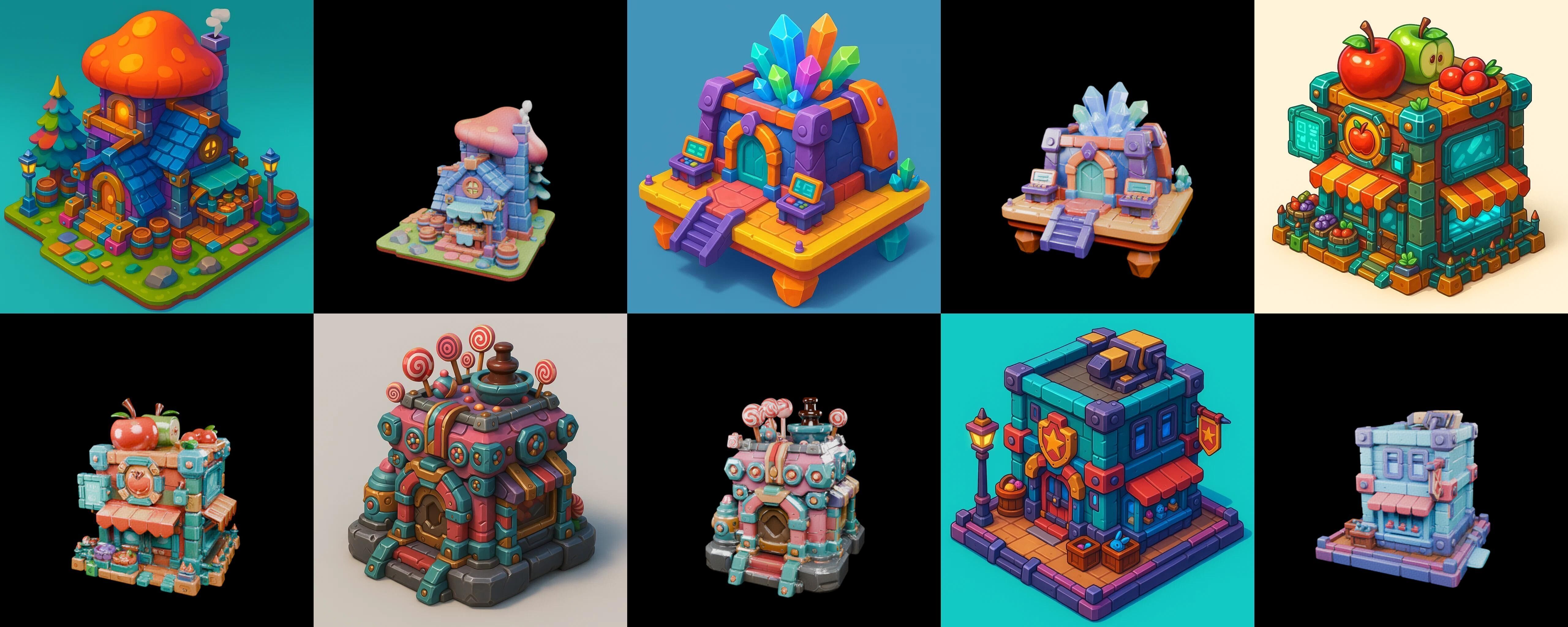 Building Color bundle 4 pack 100 glb Low-poly 3D model_17