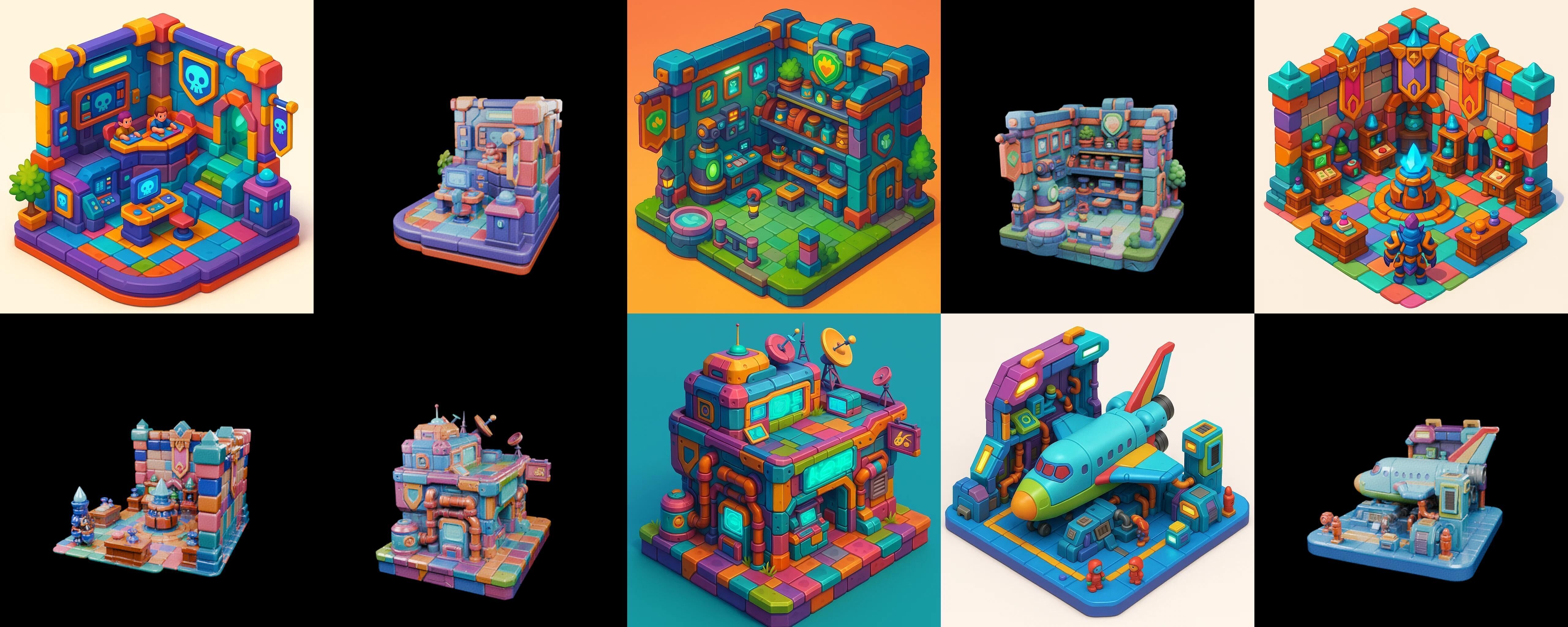 Building Color bundle 4 pack 100 glb Low-poly 3D model_11