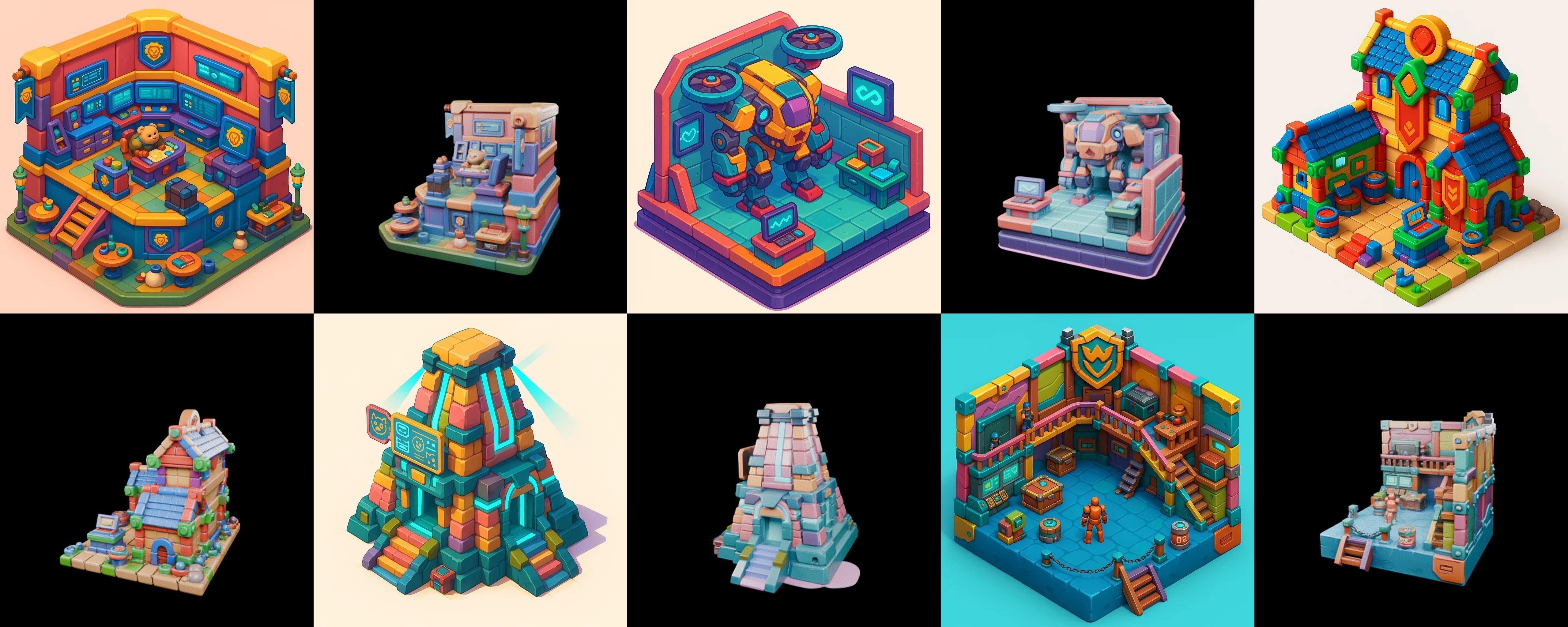 Building Color bundle 4 pack 100 glb Low-poly 3D model_19