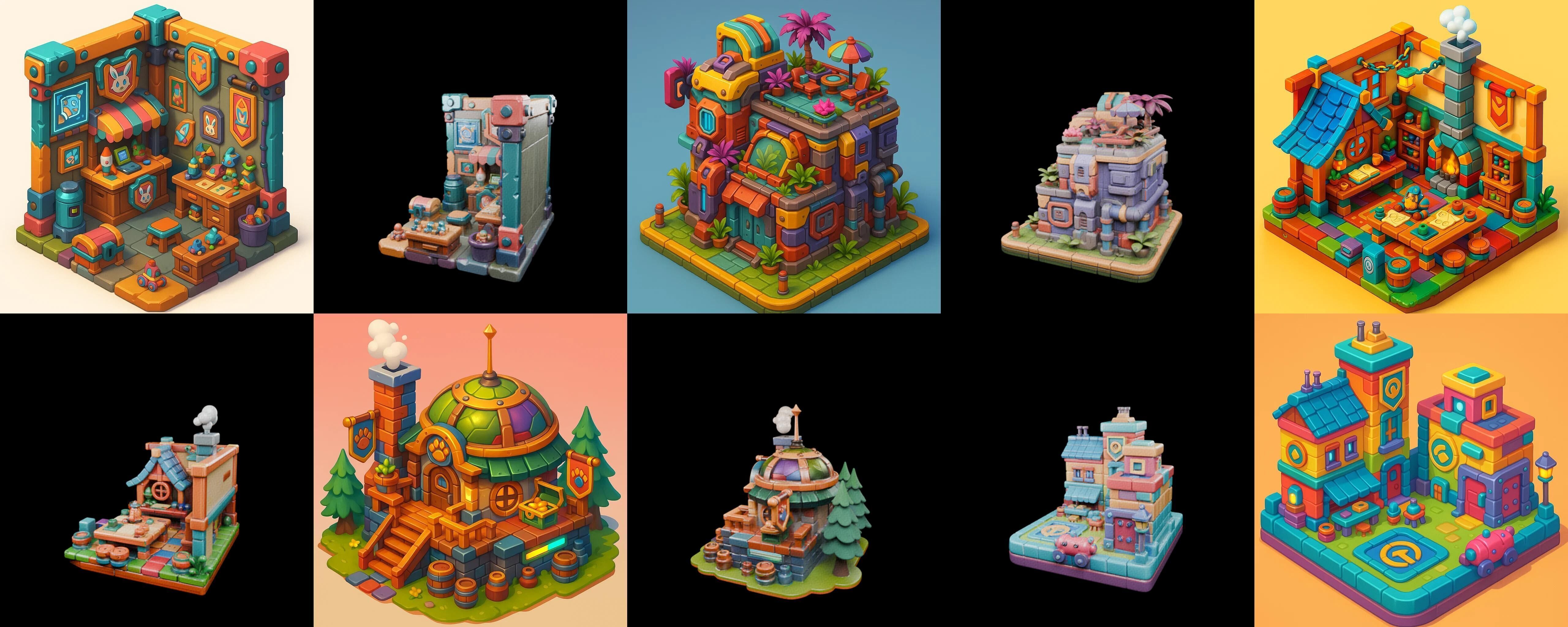 Building Color bundle 4 pack 100 glb Low-poly 3D model_1