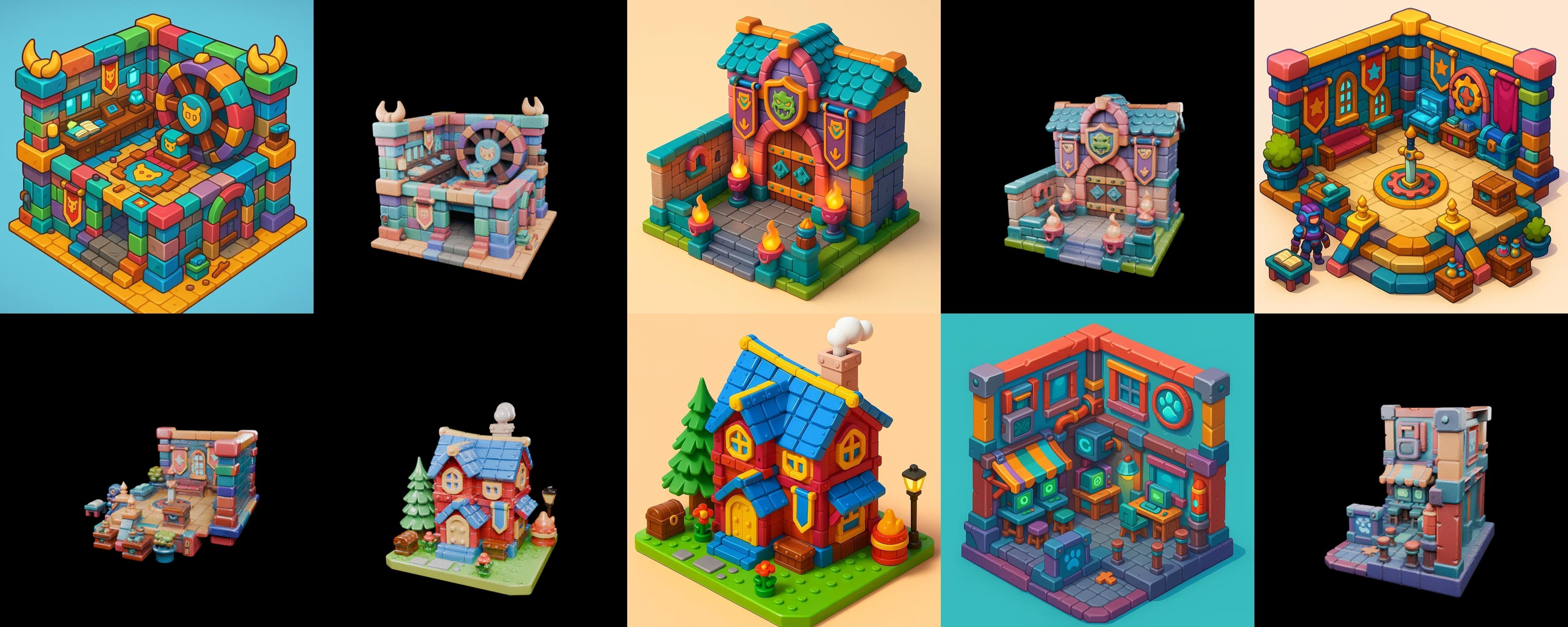 Building Color bundle 4 pack 100 glb Low-poly 3D model_5