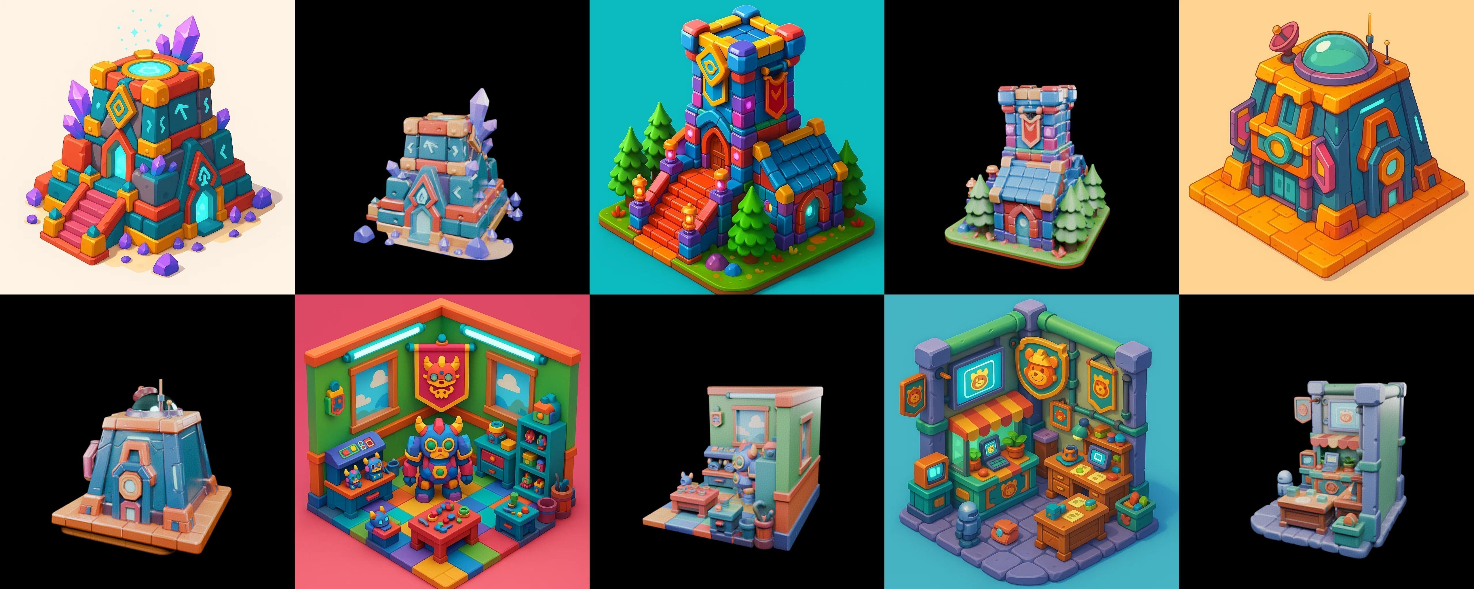 Building Color bundle 4 pack 100 glb Low-poly 3D model_9