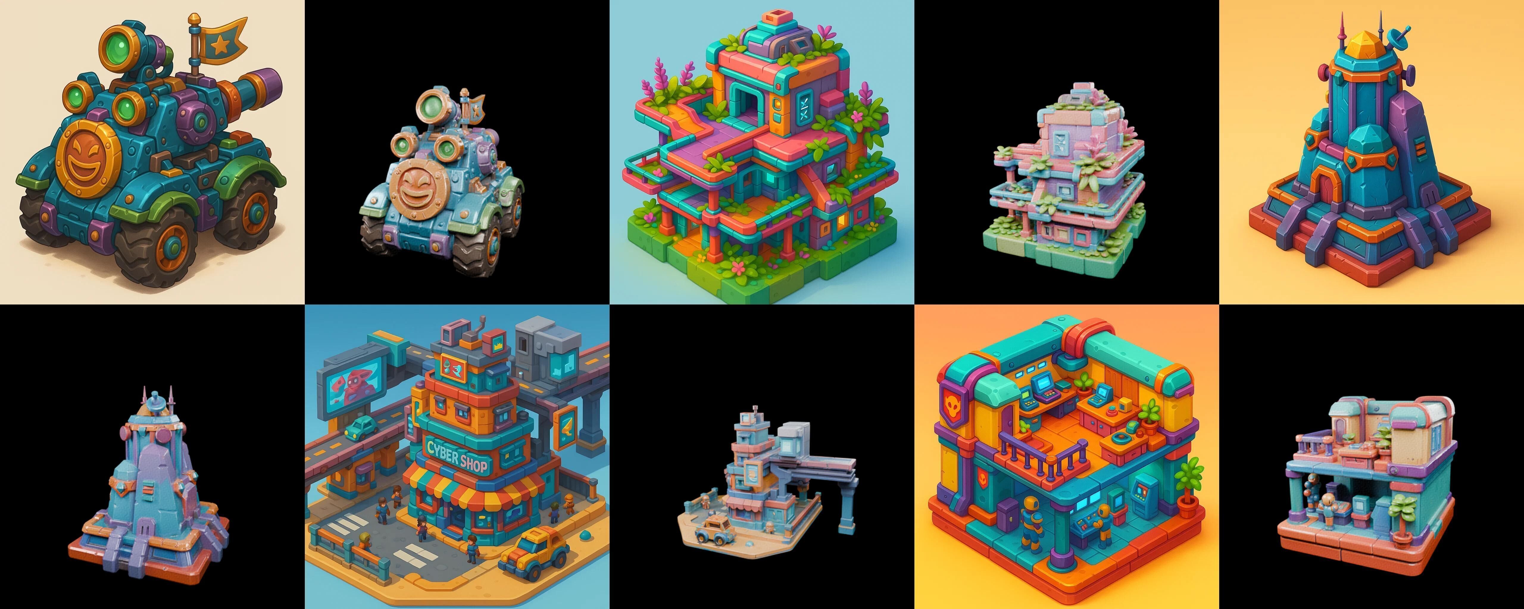 Building Color bundle 4 pack 100 glb Low-poly 3D model_10