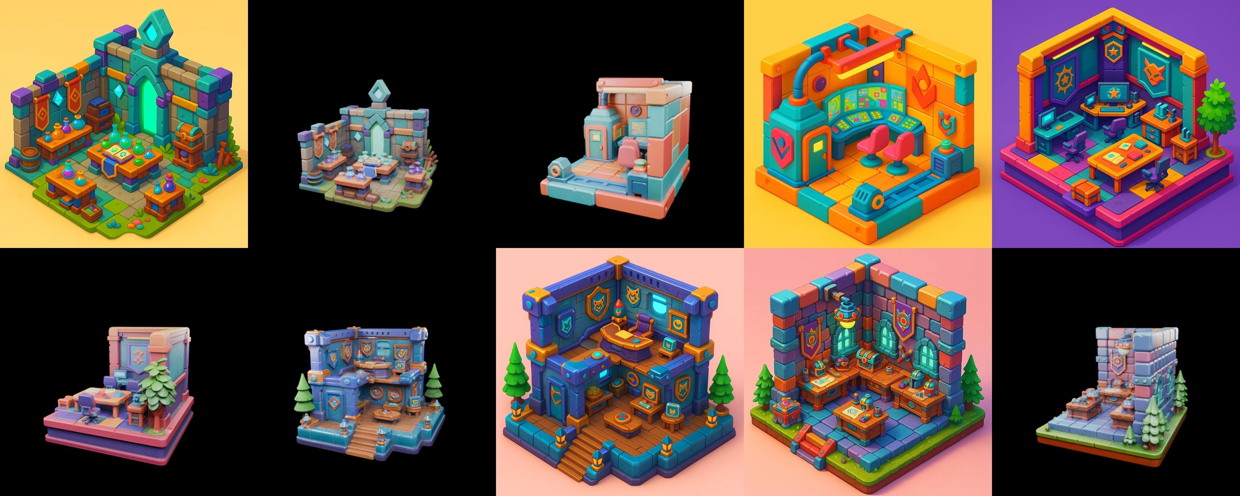 Building Color bundle 4 pack 100 glb Low-poly 3D model_4