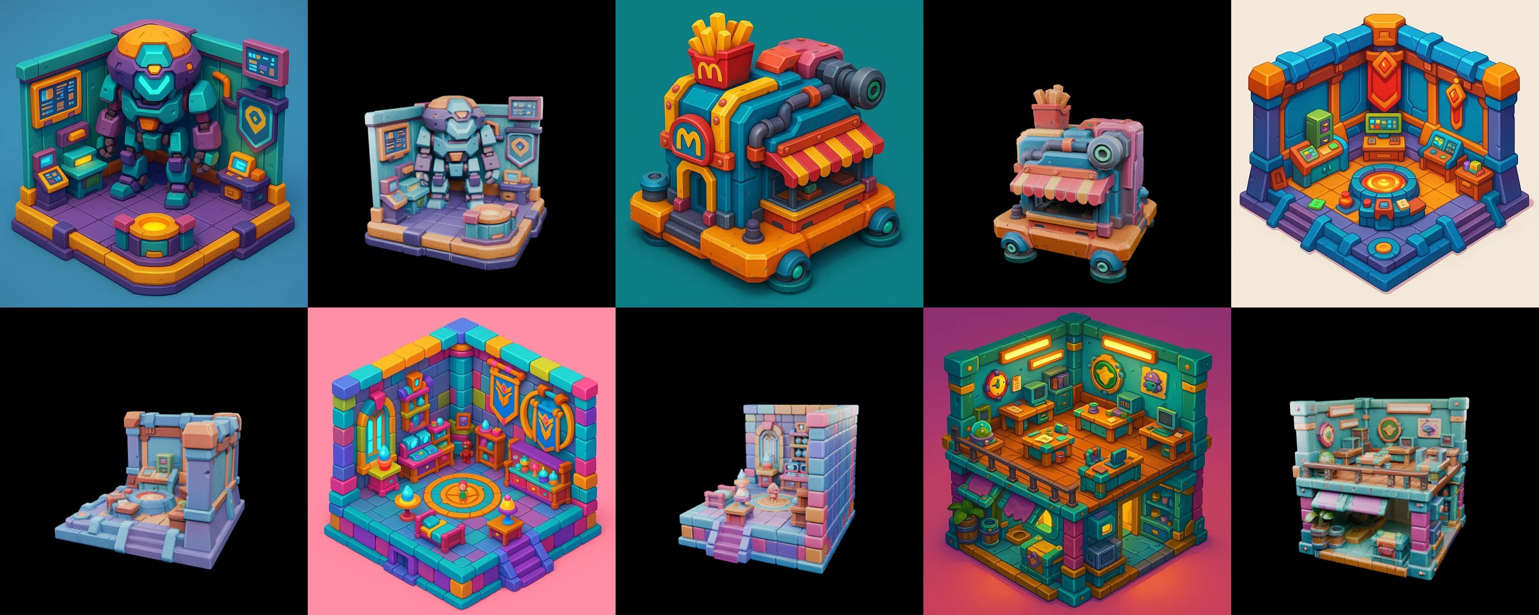 Building Color bundle 4 pack 100 glb Low-poly 3D model_3