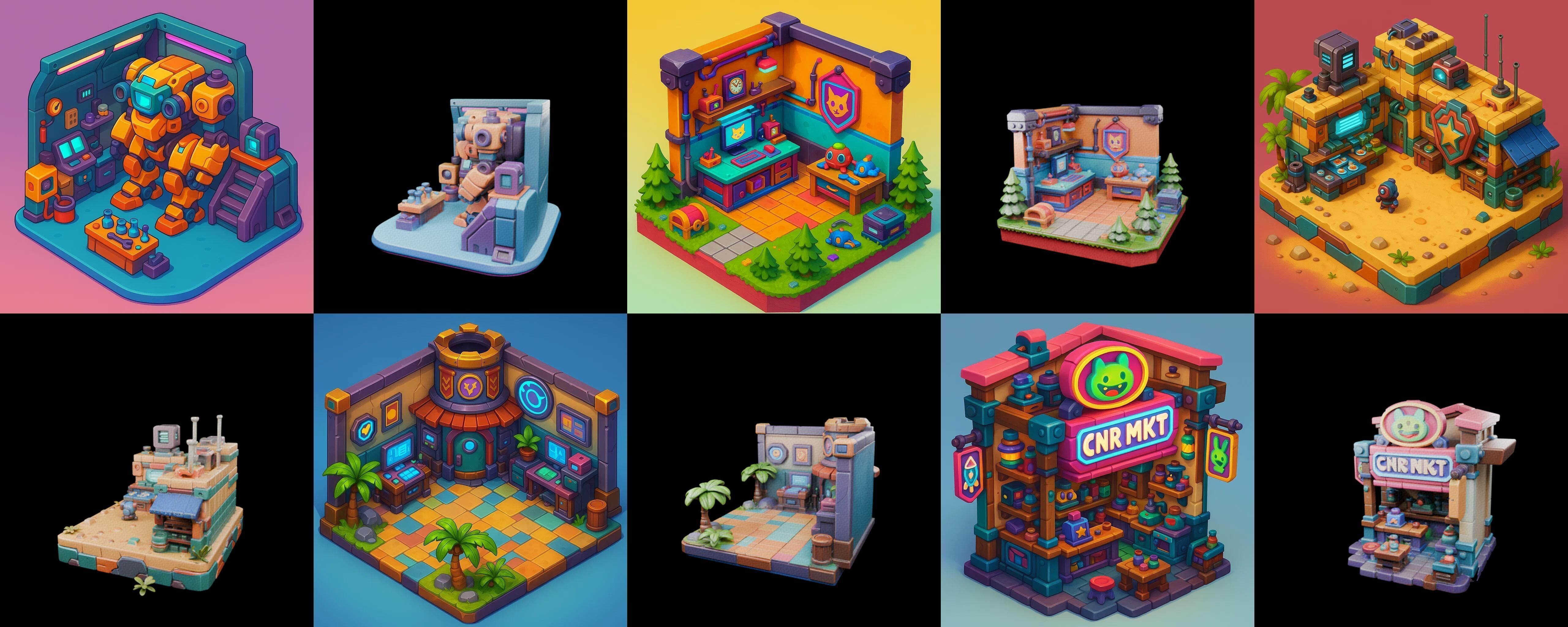 Building Color bundle 4 pack 100 glb Low-poly 3D model_15