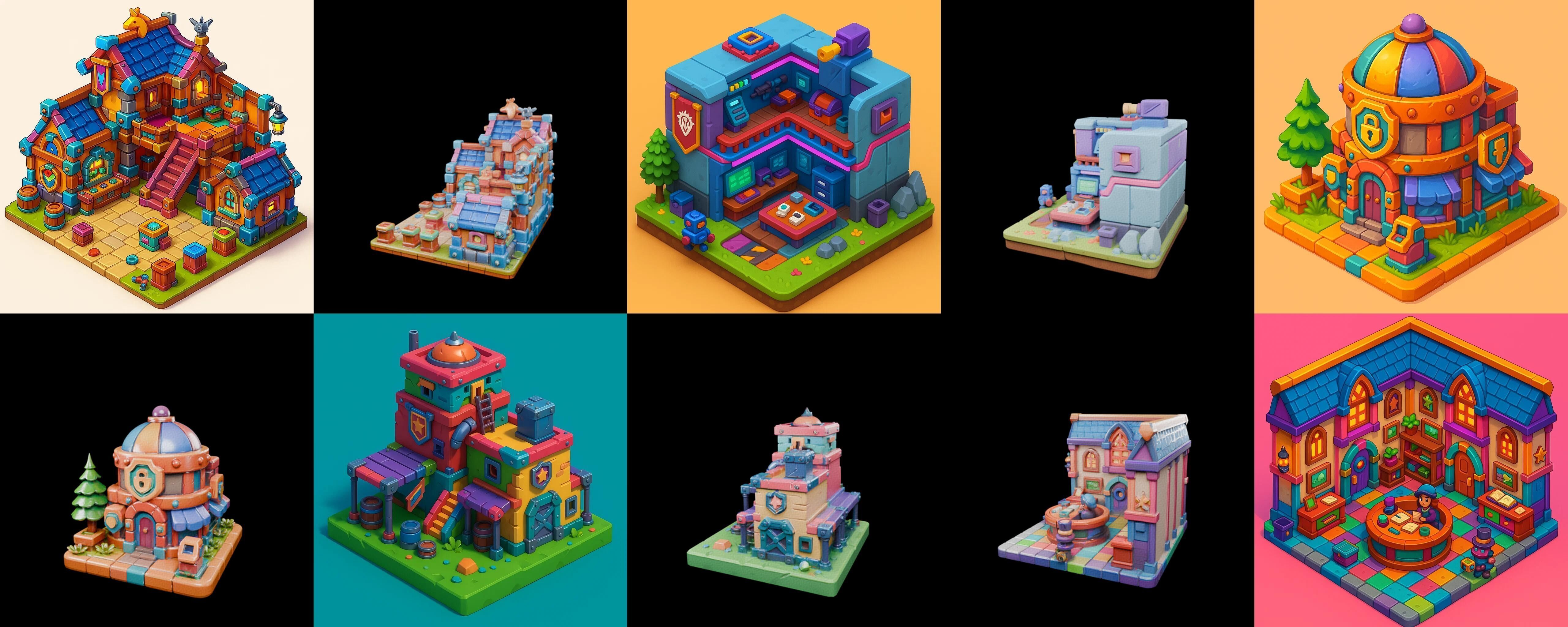 Building Color bundle 4 pack 100 glb Low-poly 3D model_12