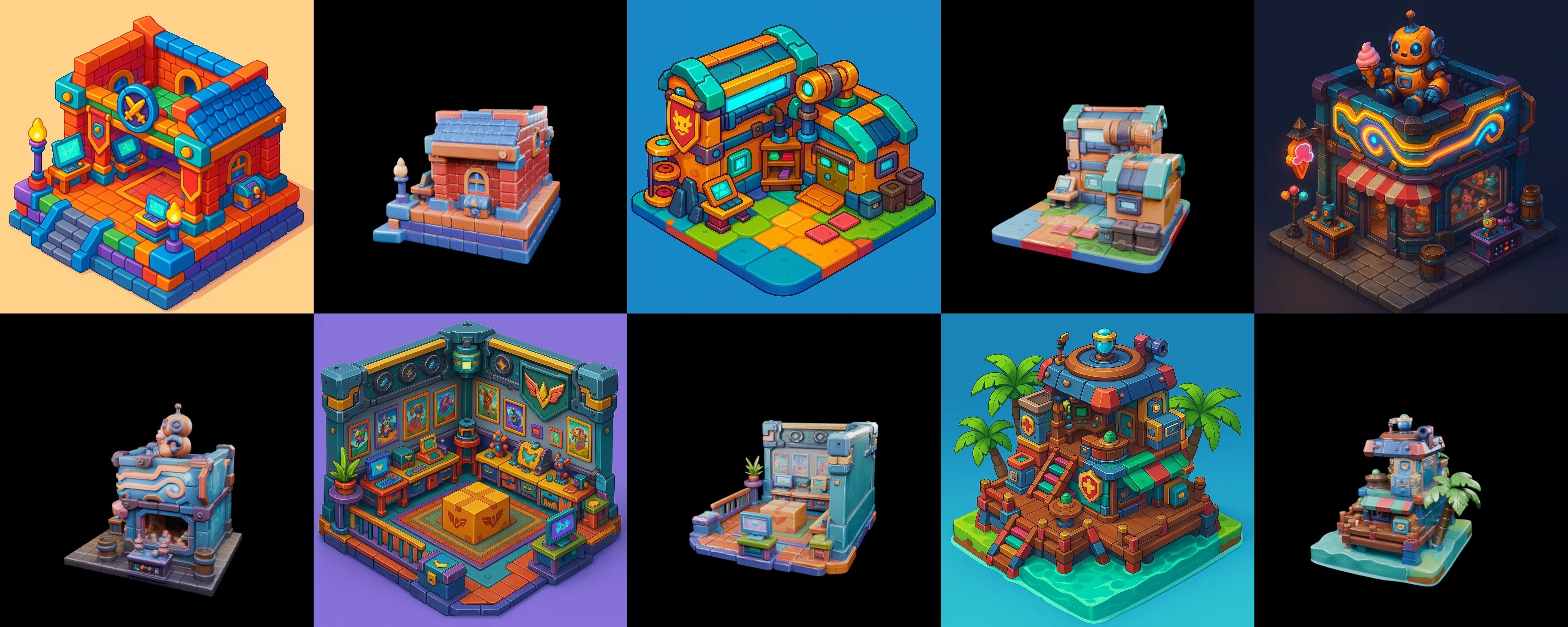 Building Color bundle 32 pack 100 glb Low-poly 3D model_13
