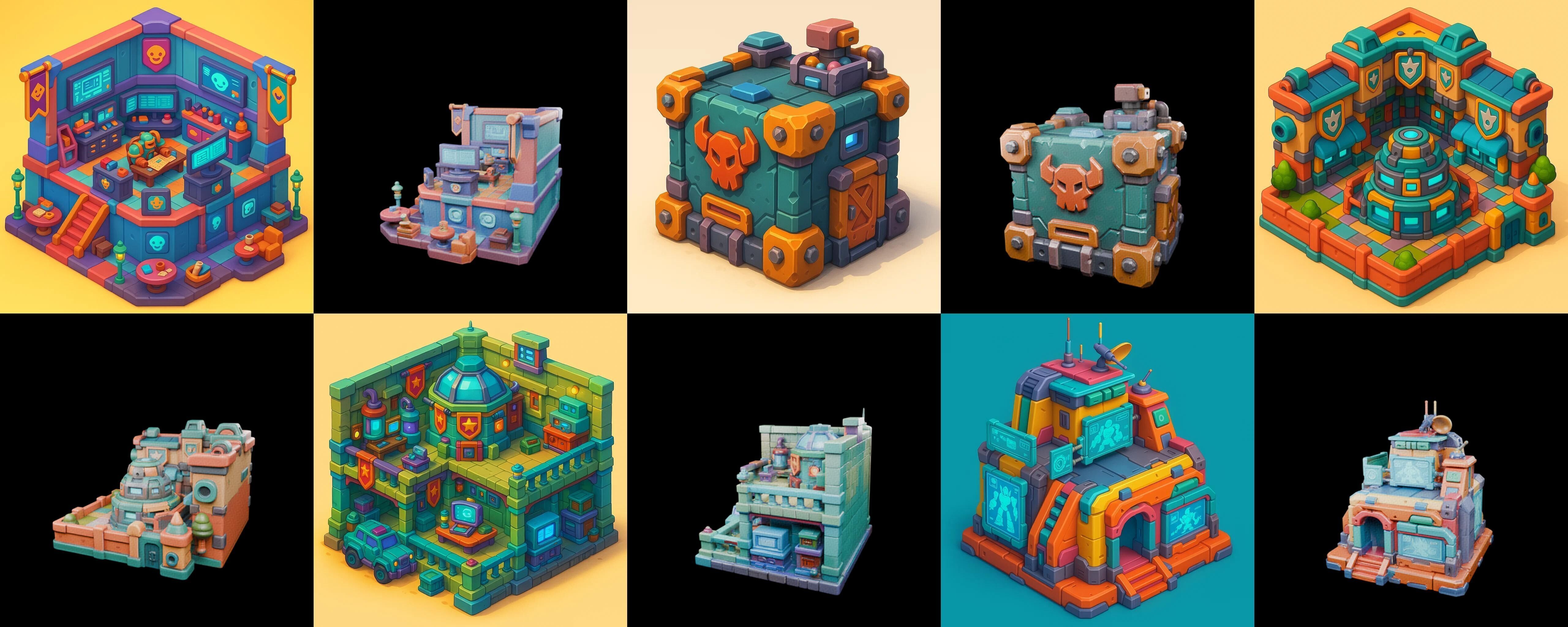 Building Color bundle 32 pack 100 glb Low-poly 3D model_15