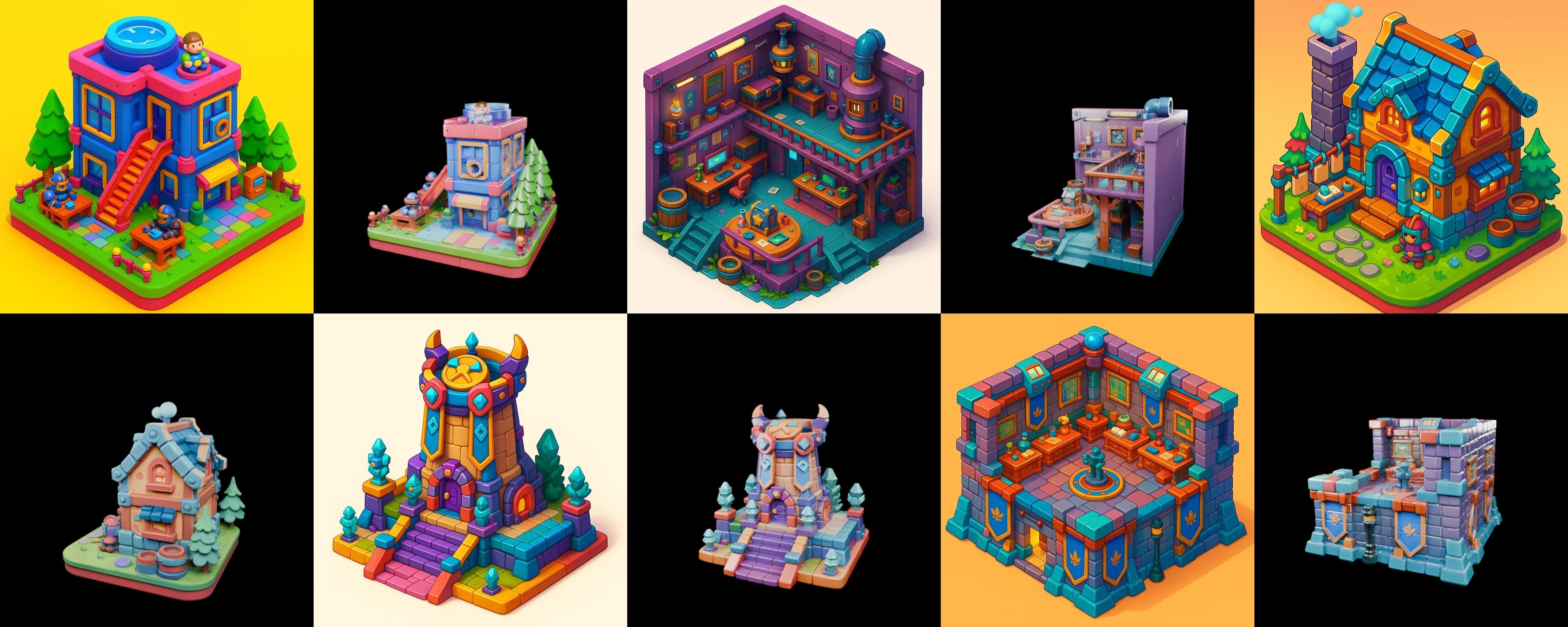 Building Color bundle 32 pack 100 glb Low-poly 3D model_11