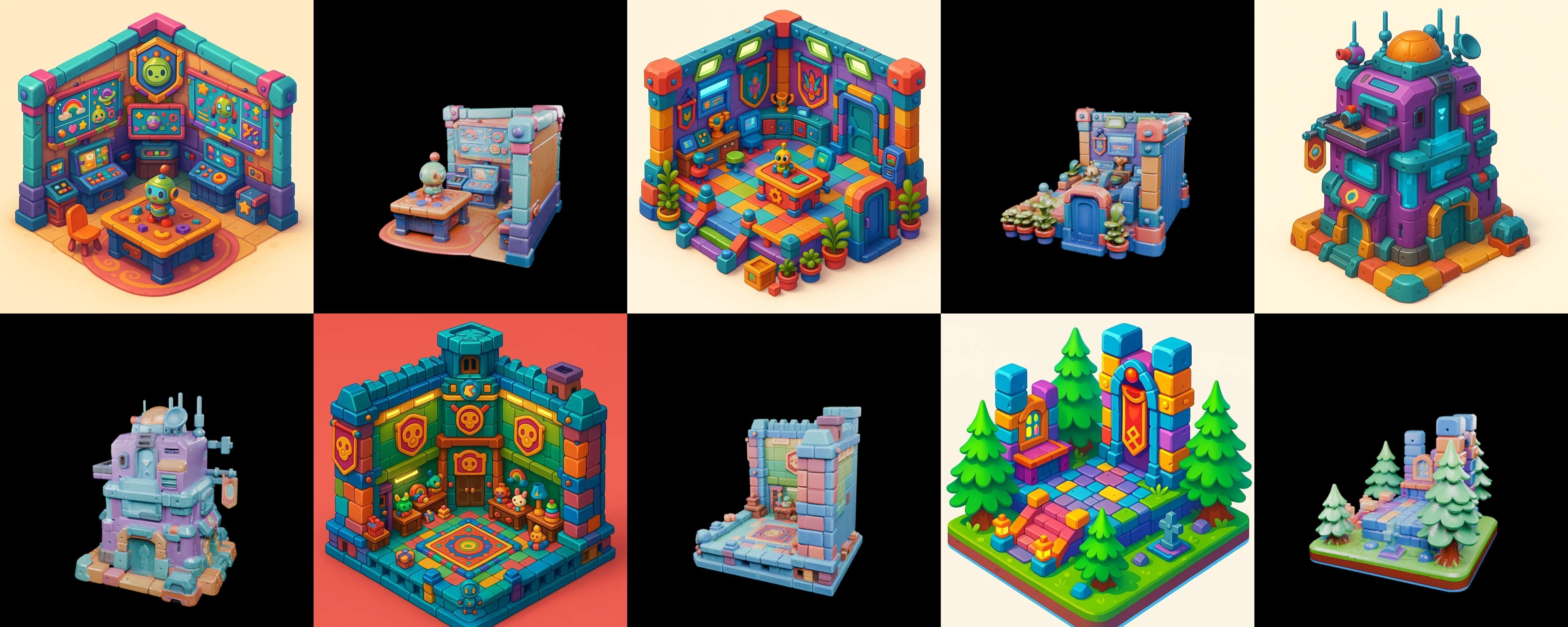 Building Color bundle 32 pack 100 glb Low-poly 3D model_5