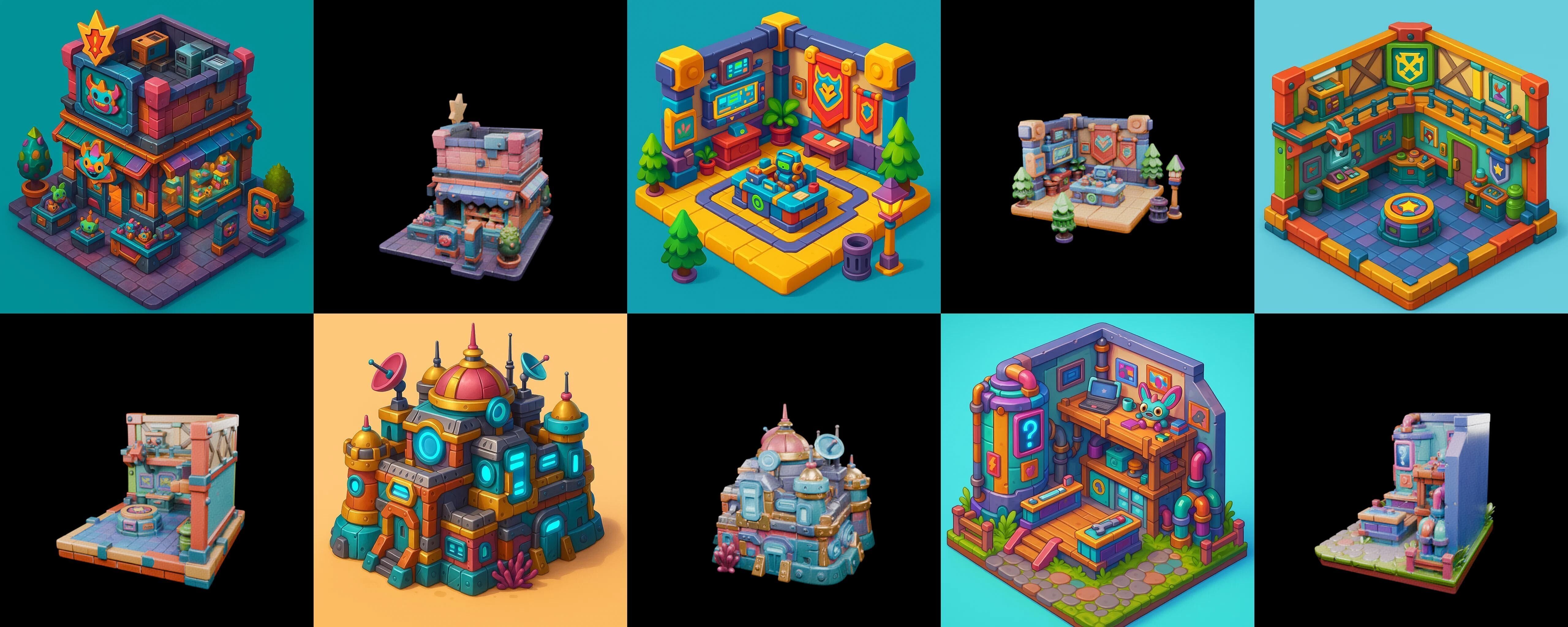 Building Color bundle 32 pack 100 glb Low-poly 3D model_7