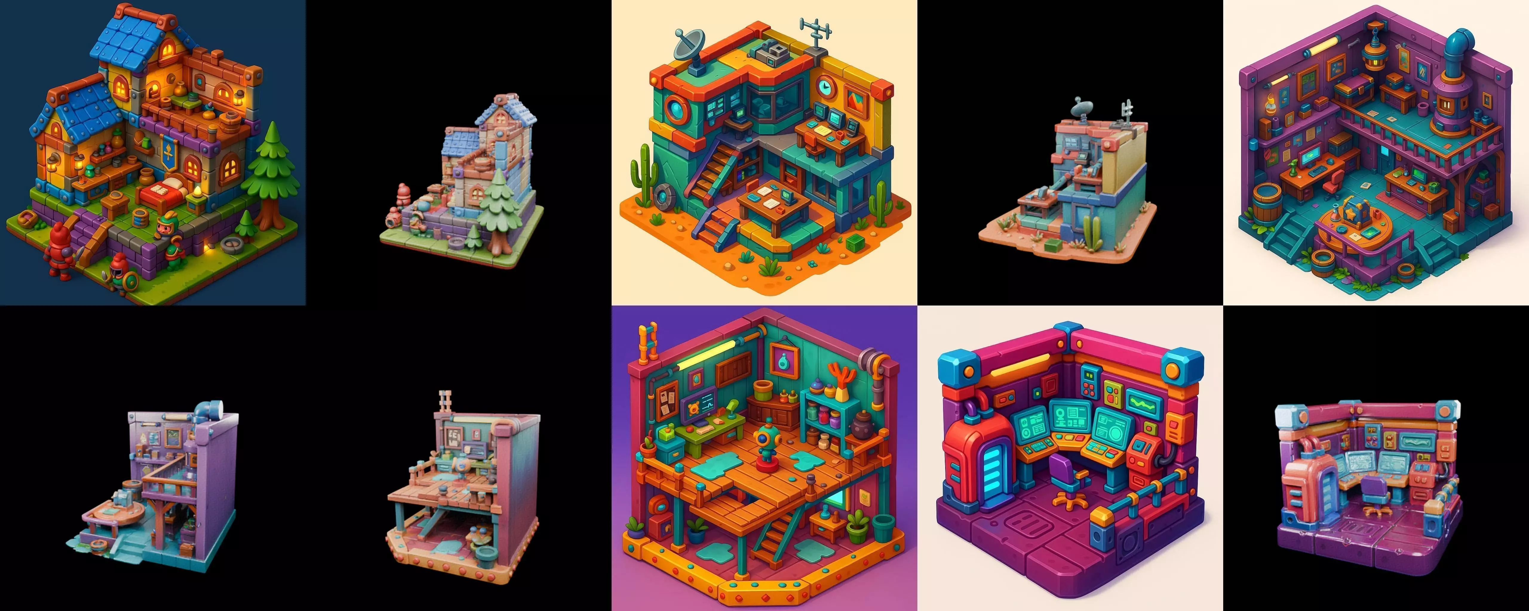 Building Color bundle 32 pack 100 glb Low-poly 3D model_0