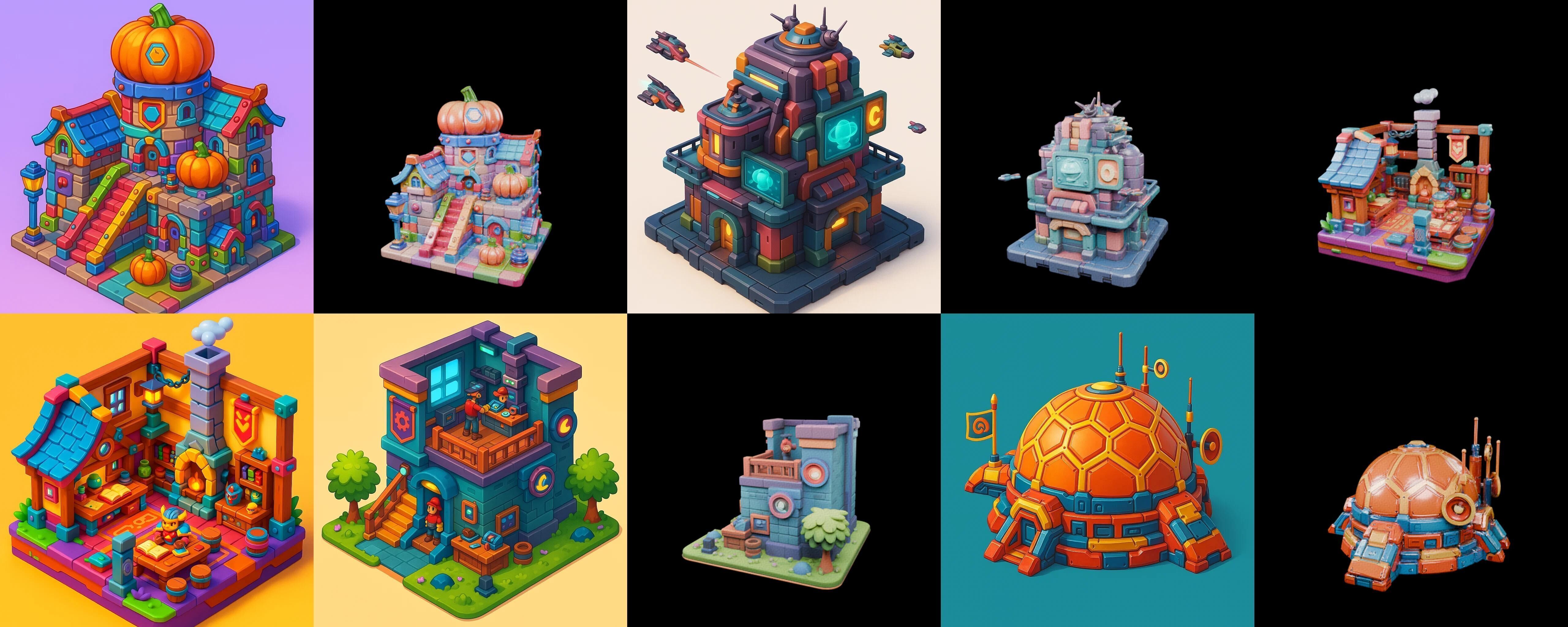 Building Color bundle 32 pack 100 glb Low-poly 3D model_10