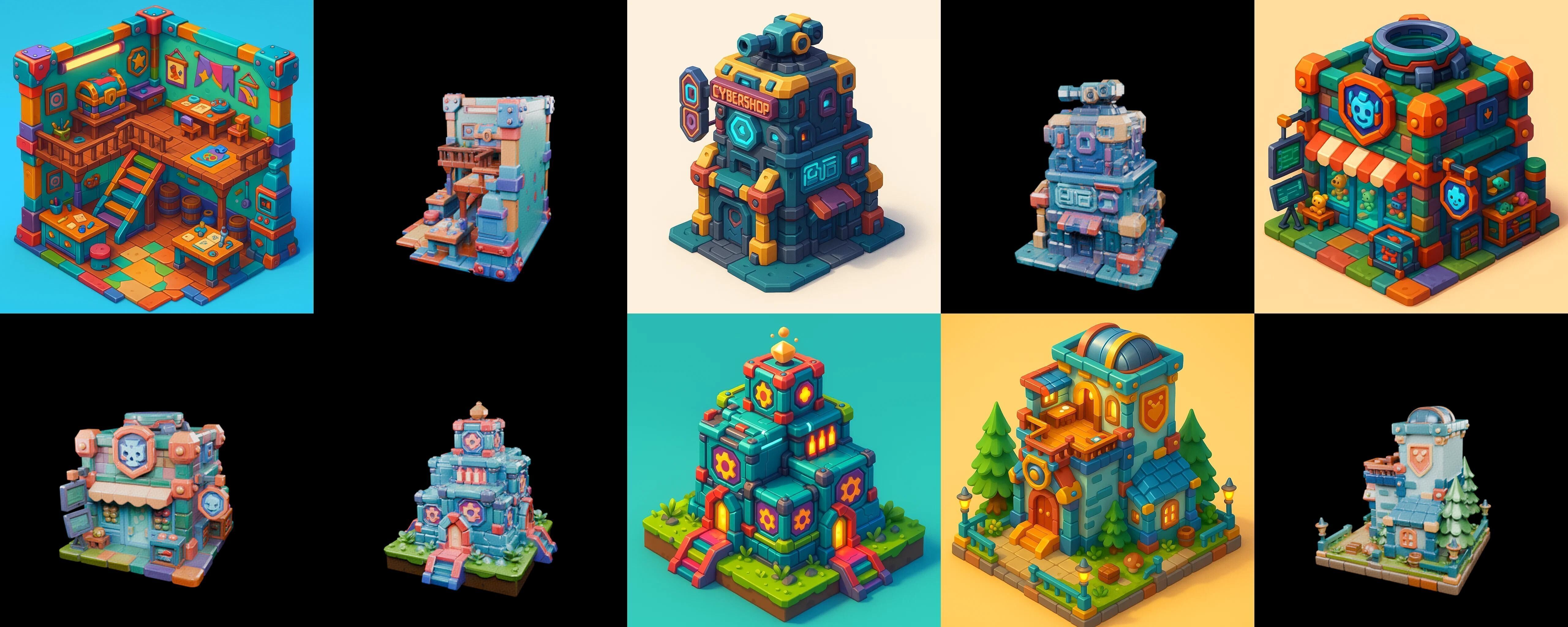 Building Color bundle 32 pack 100 glb Low-poly 3D model_1