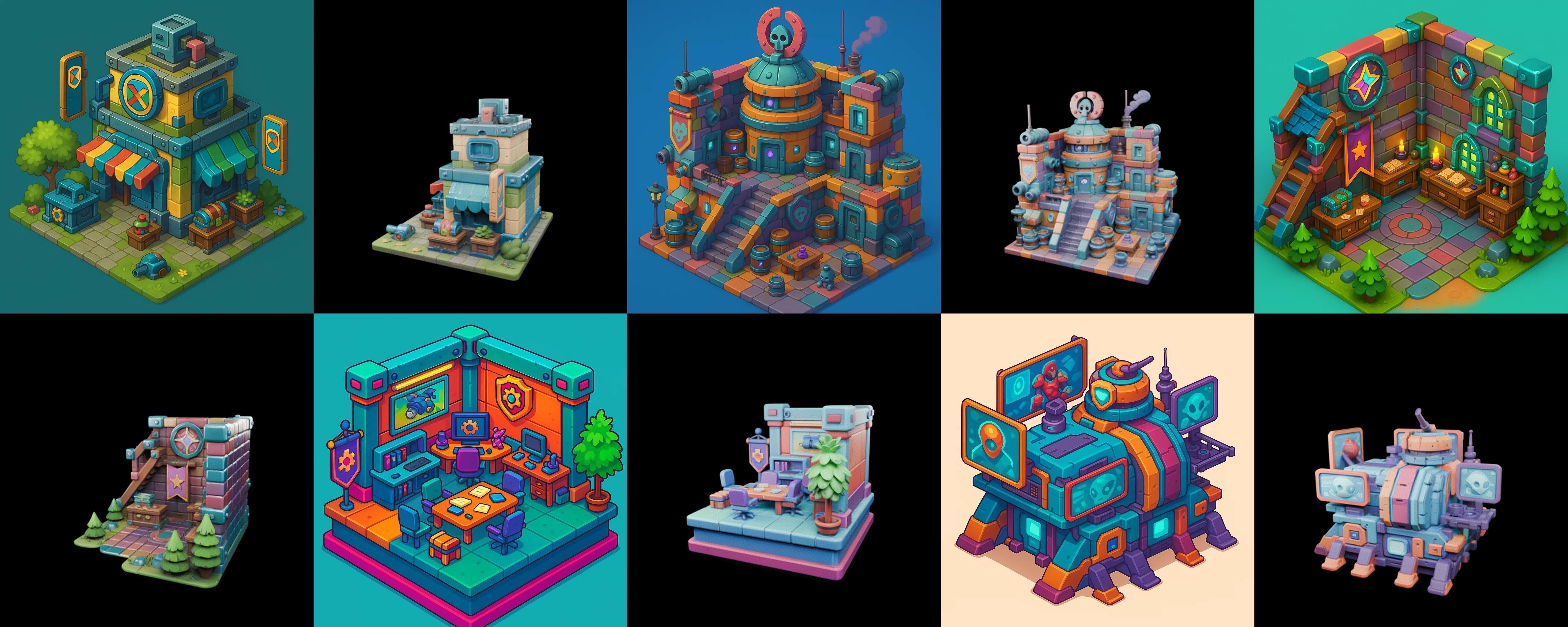 Building Color bundle 32 pack 100 glb Low-poly 3D model_16