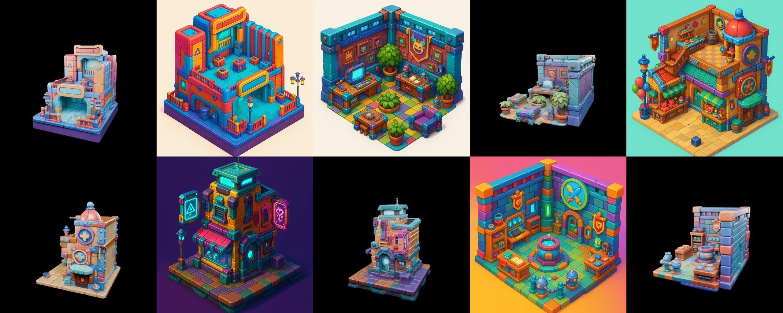 Building Color bundle 32 pack 100 glb Low-poly 3D model_18