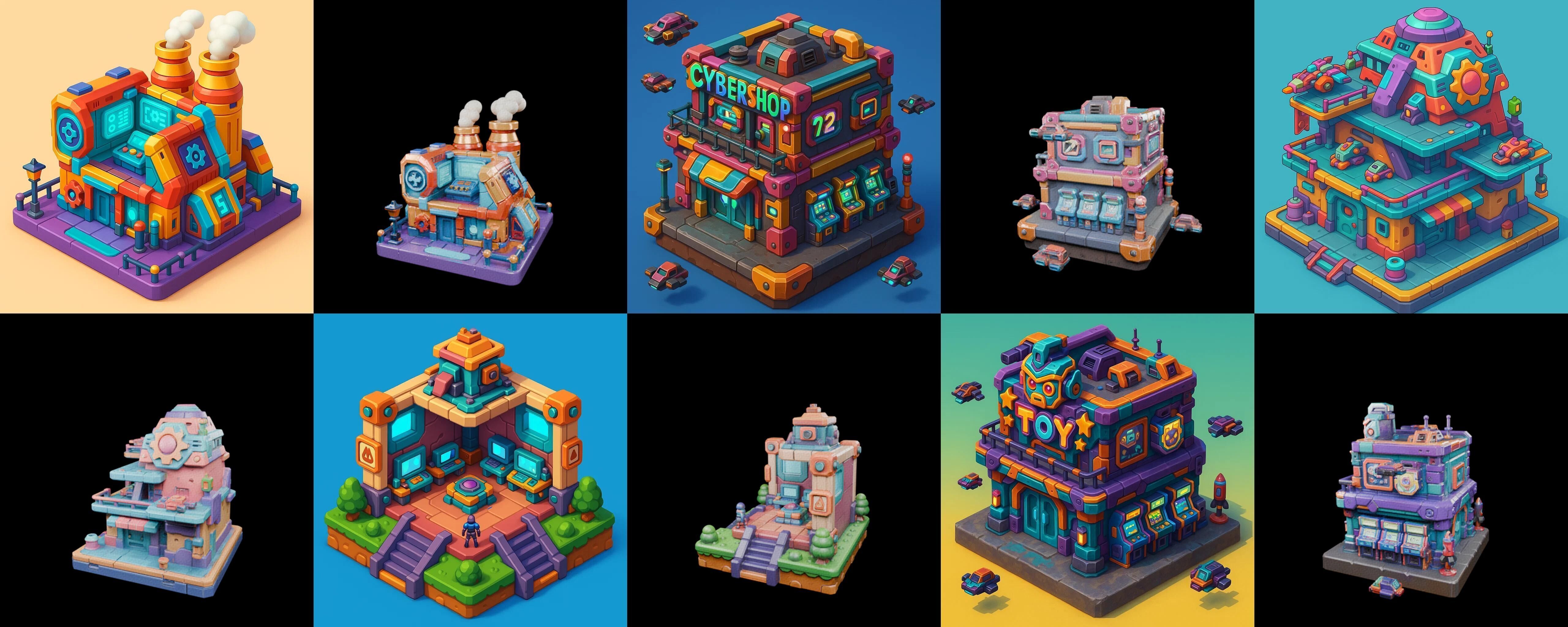 Building Color bundle 32 pack 100 glb Low-poly 3D model_4