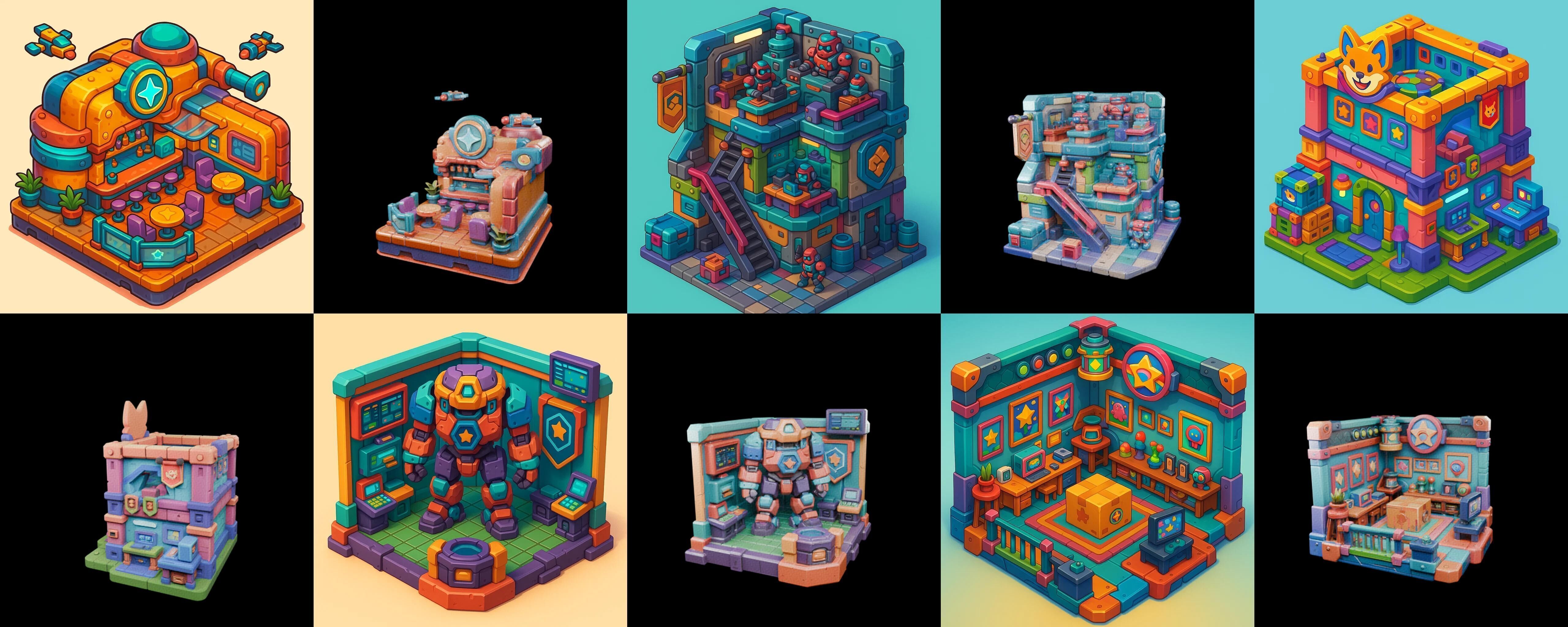 Building Color bundle 32 pack 100 glb Low-poly 3D model_19