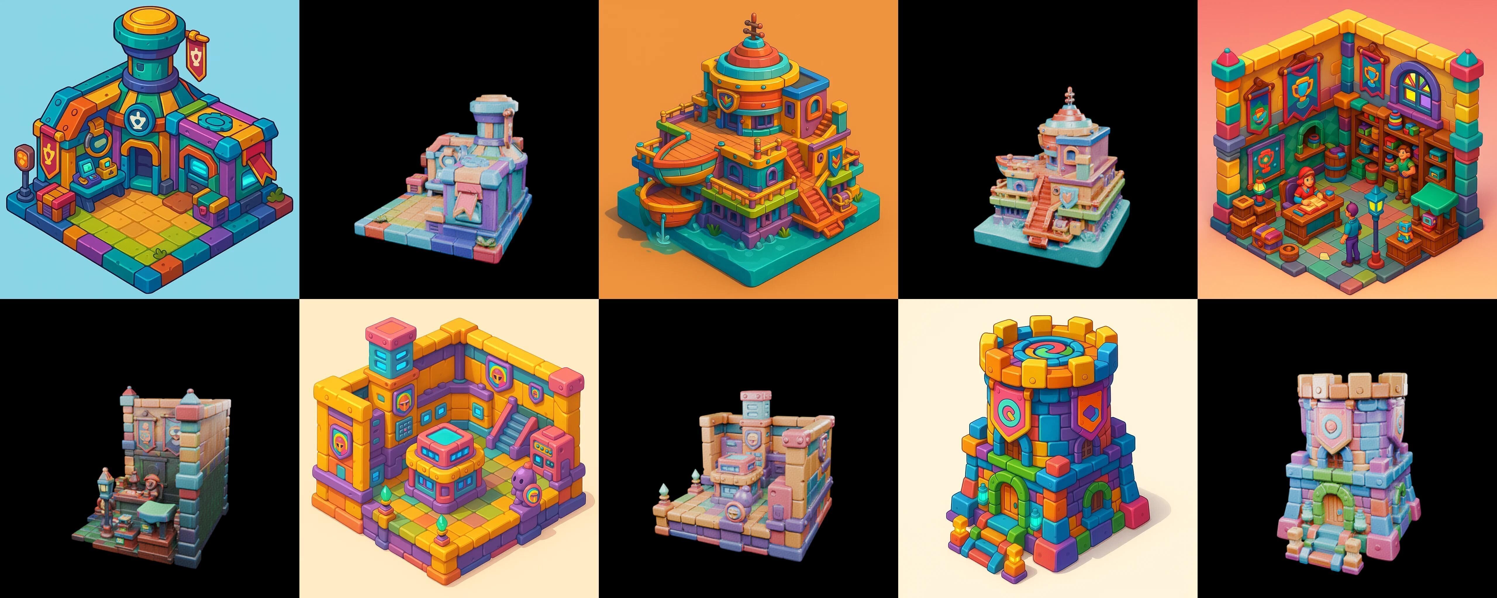 Building Color bundle 32 pack 100 glb Low-poly 3D model_17