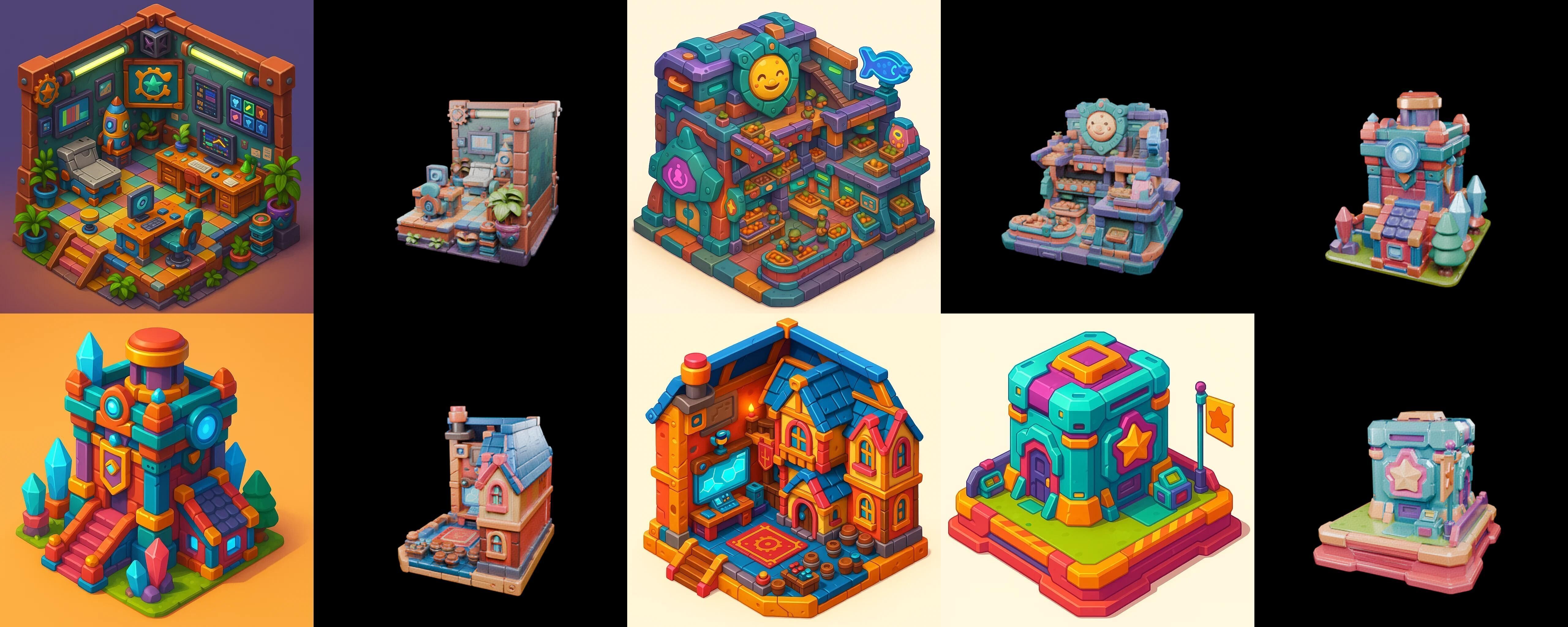 Building Color bundle 32 pack 100 glb Low-poly 3D model_2