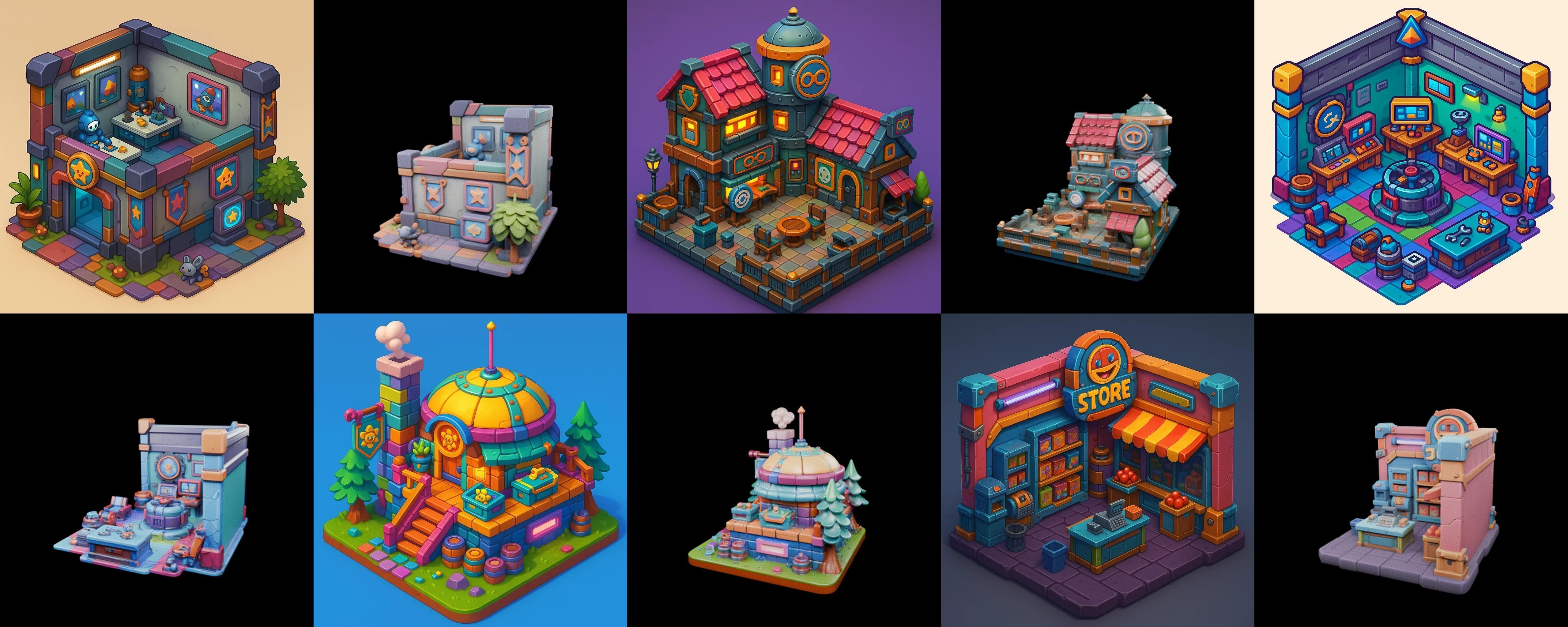 Building Color bundle 32 pack 100 glb Low-poly 3D model_12