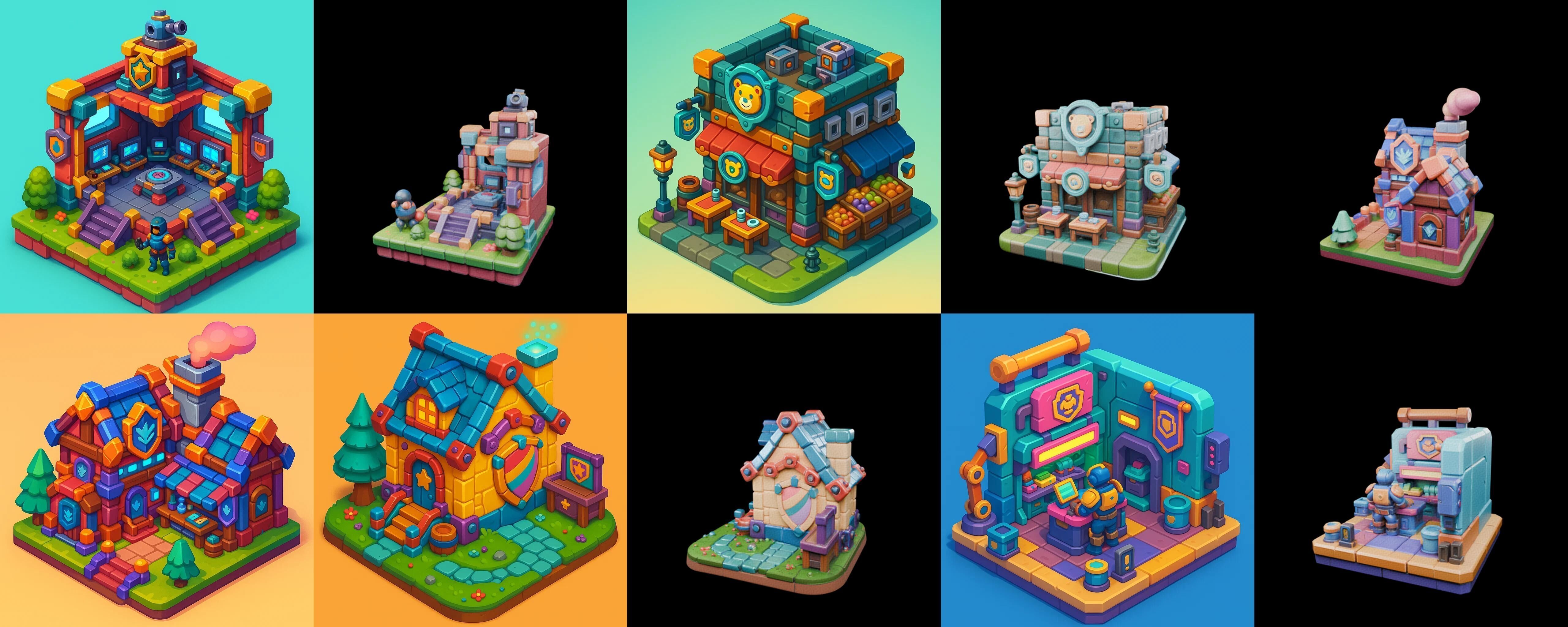 Building Color bundle 32 pack 100 glb Low-poly 3D model_9