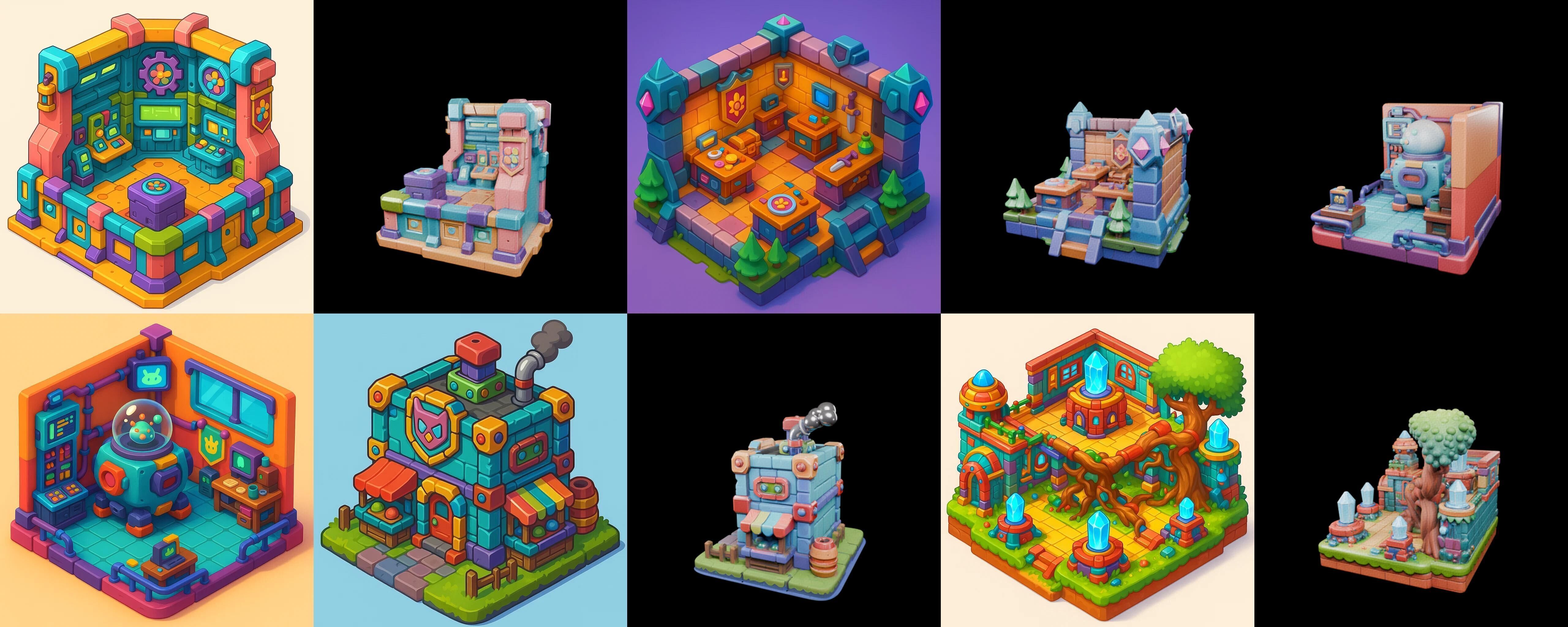 Building Color bundle 31 pack 100 glb Low-poly 3D model_10