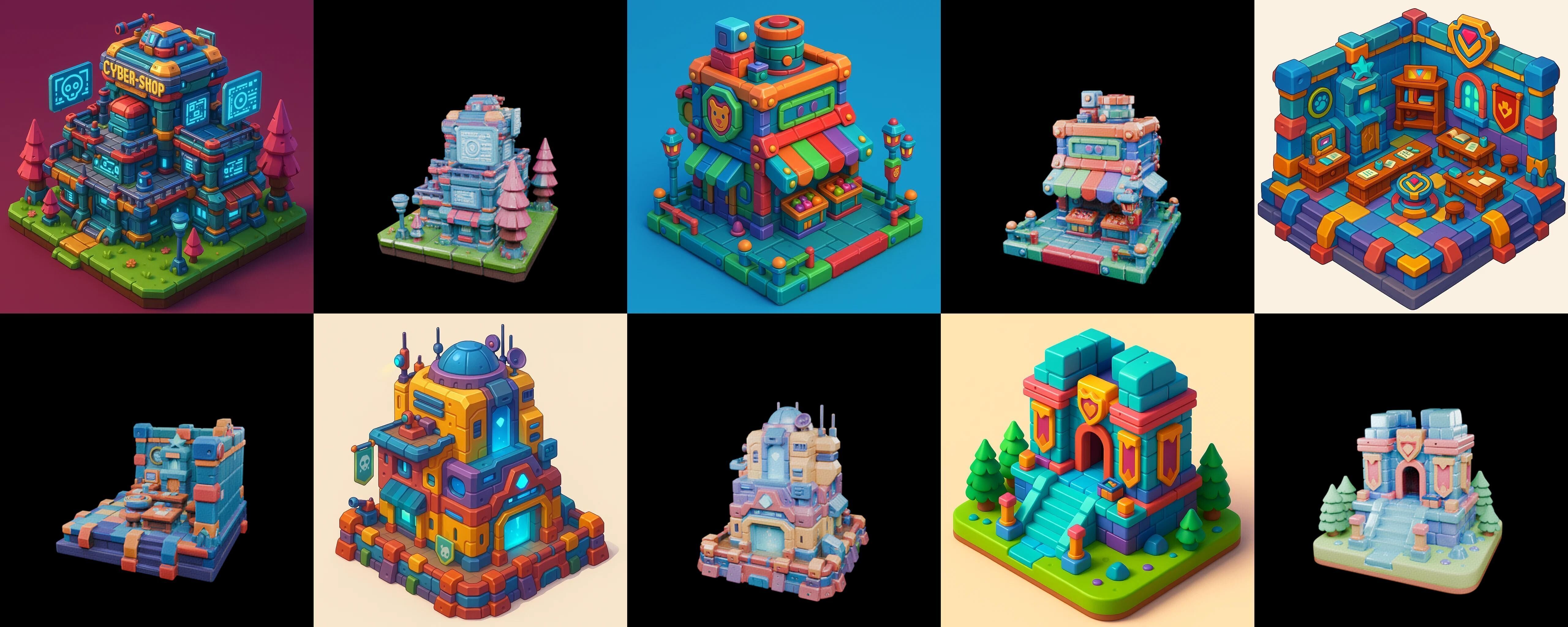 Building Color bundle 31 pack 100 glb Low-poly 3D model_15