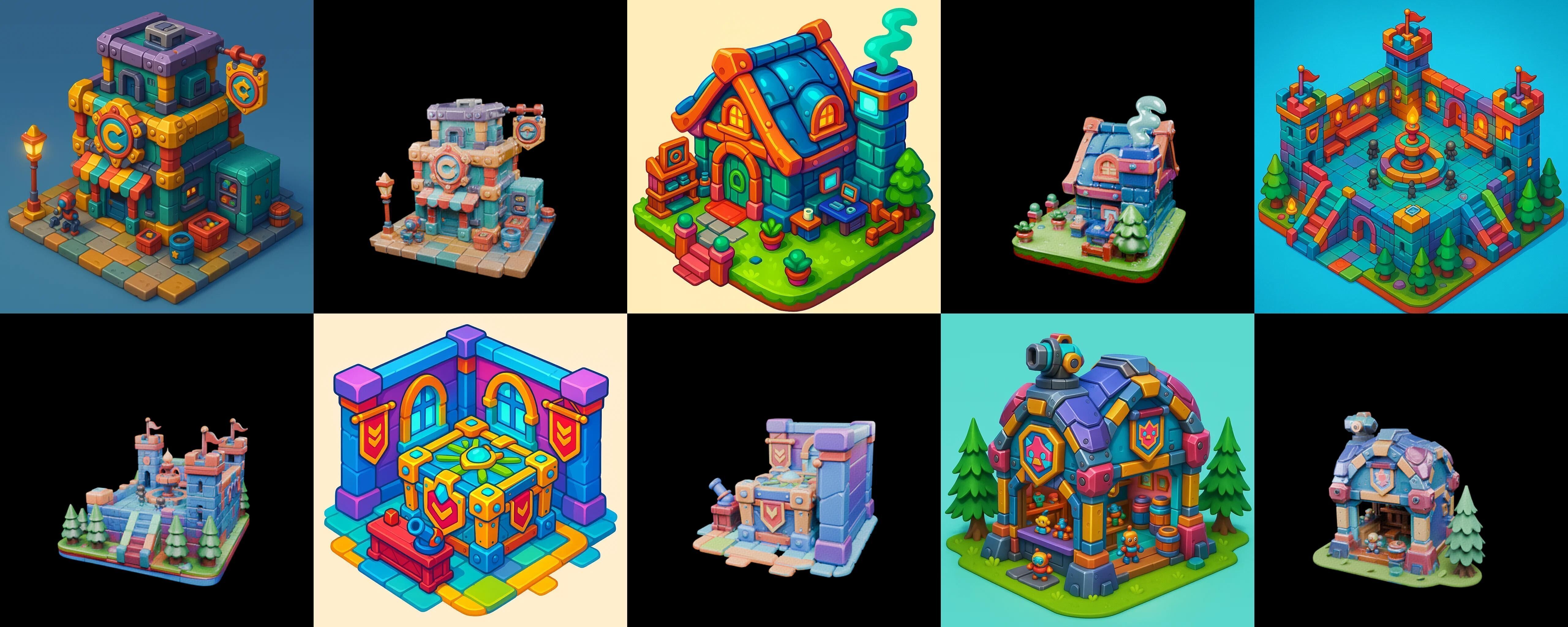 Building Color bundle 31 pack 100 glb Low-poly 3D model_1