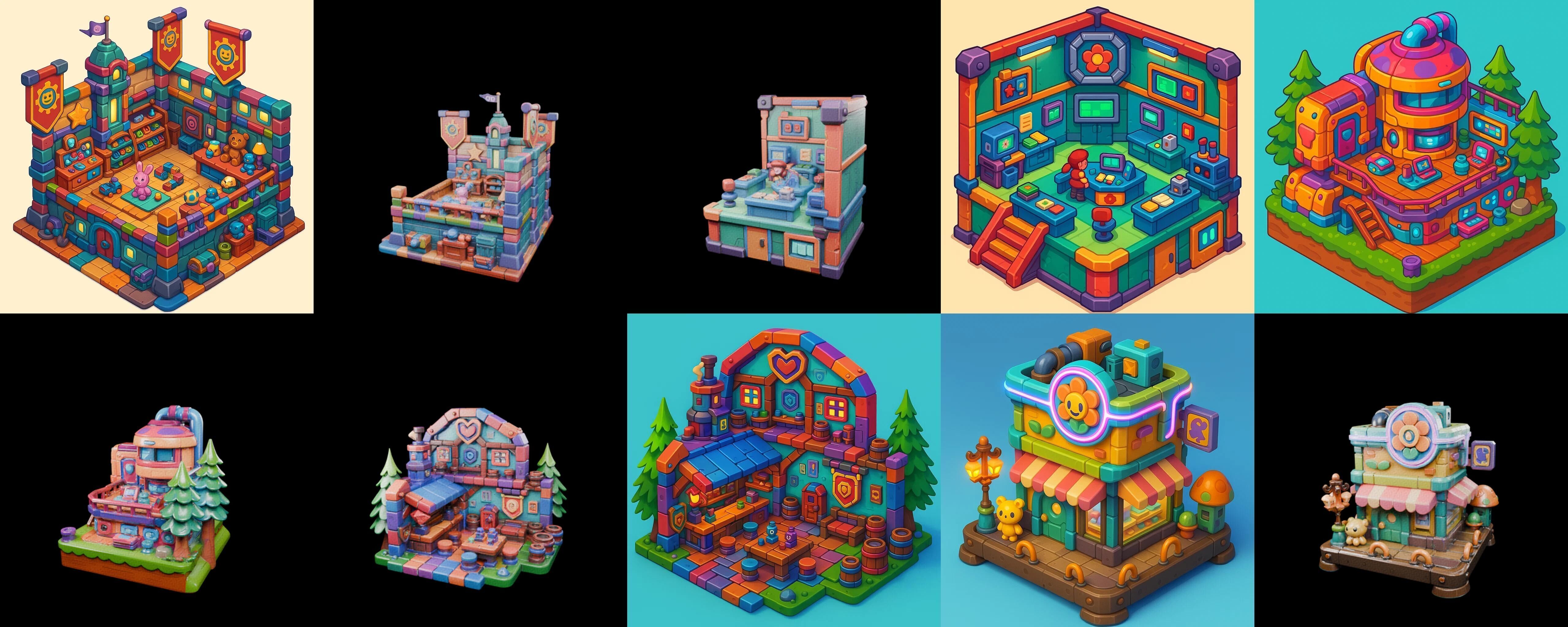 Building Color bundle 31 pack 100 glb Low-poly 3D model_17