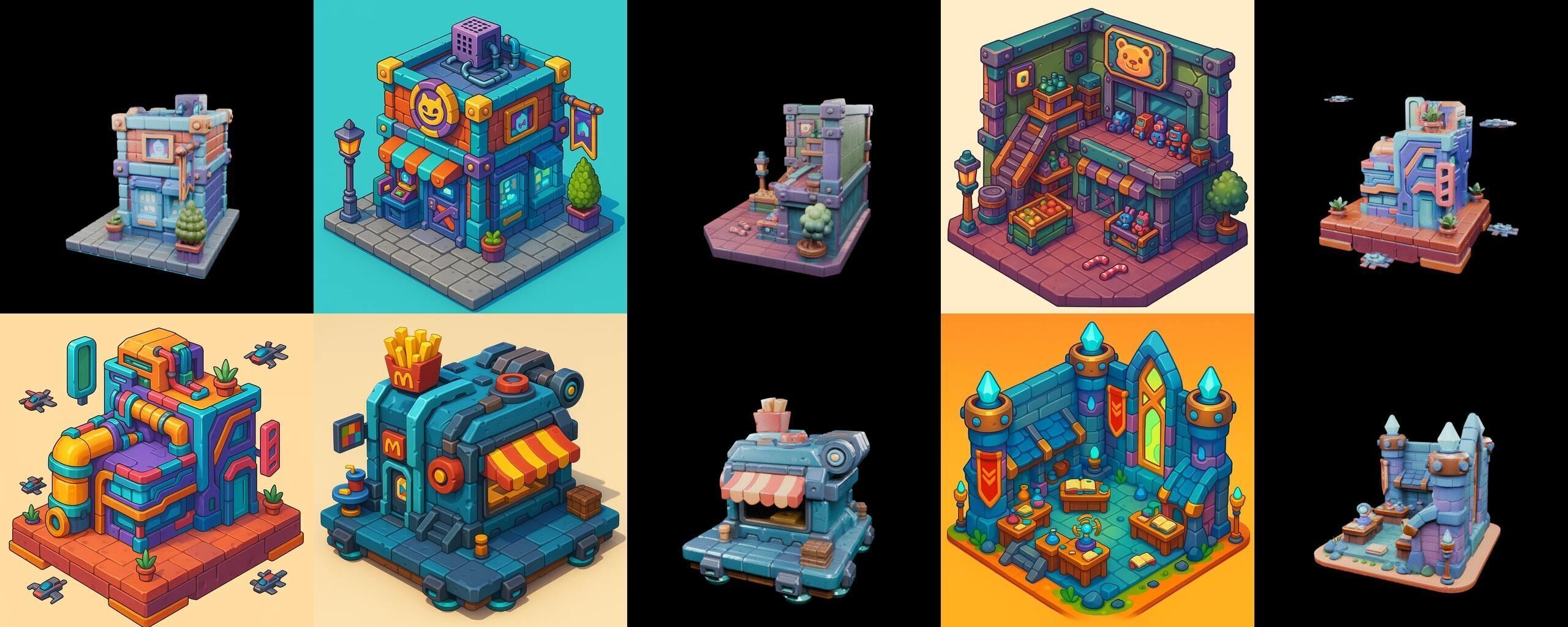 Building Color bundle 31 pack 100 glb Low-poly 3D model_7