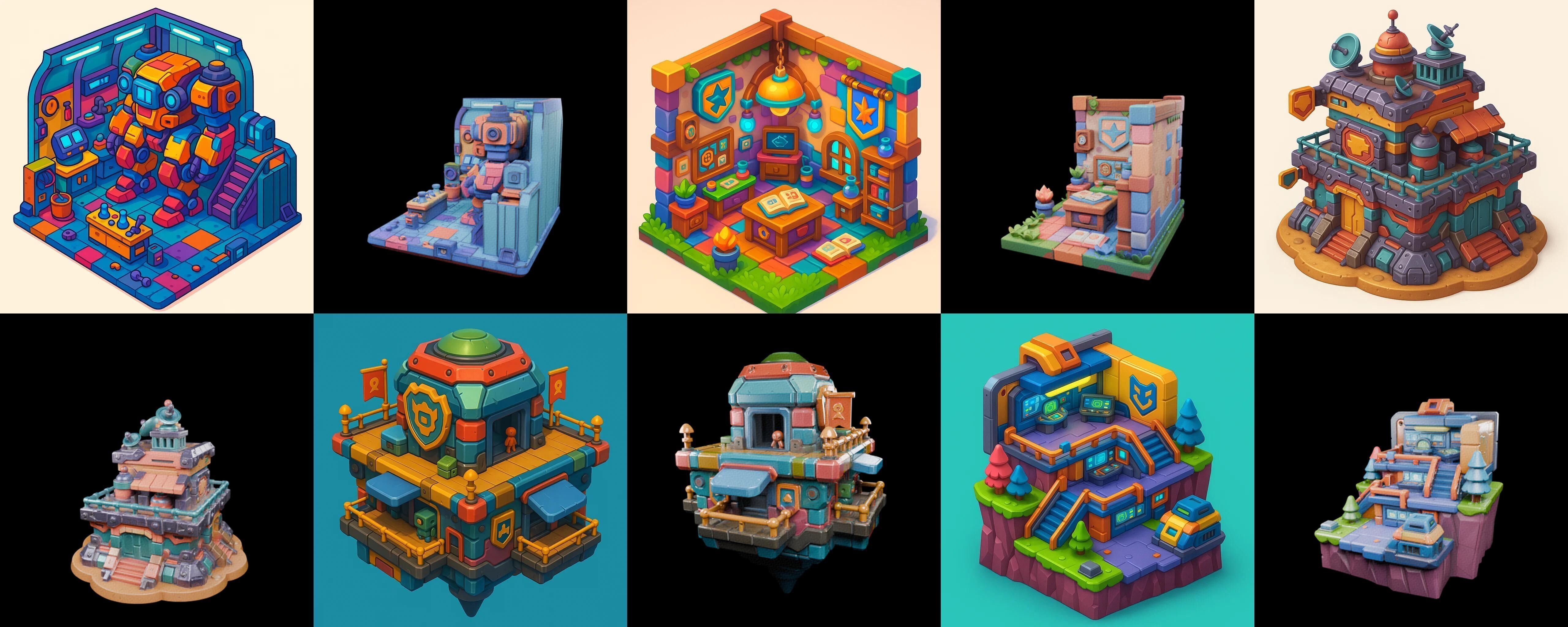 Building Color bundle 31 pack 100 glb Low-poly 3D model_12